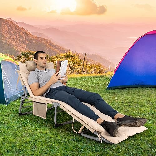 Miniatura 8 de COSTWAY Sillón reclinable plegable acolchado de gran tamaño de 4 pliegues beige