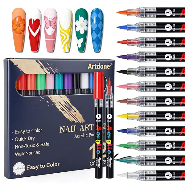 Artdone Nail Art Pens, Liner Brushes Set, 5PCS Copper Color Nail Tools For Long Lines, Thin Details, Fine Drawing, Liner