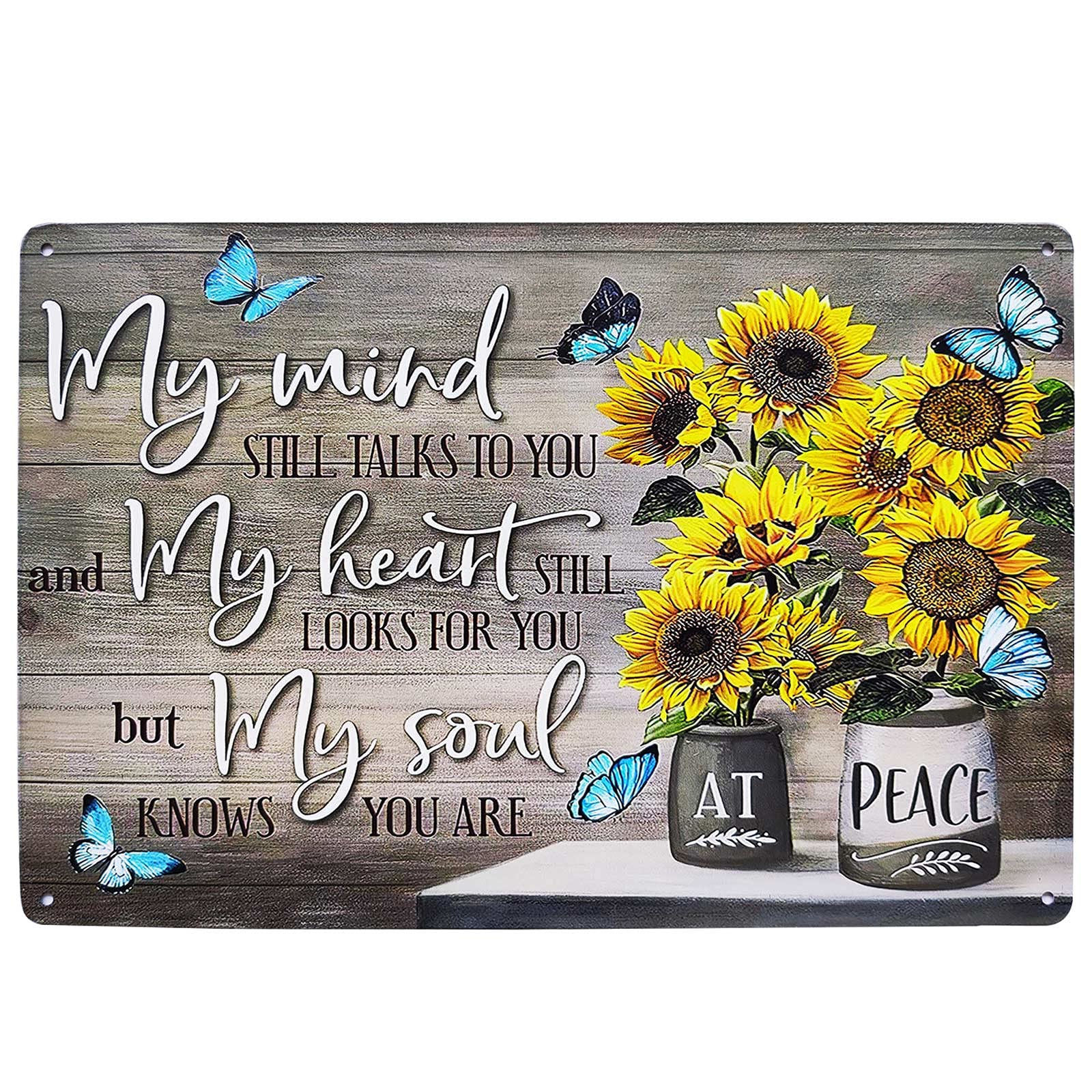 ZOVSON Butterfly Sunflower Vintage Metal Tin Sign Funny Inspiration Quotes Farmhouse Country Home Decor for Living Room, Bedroom 8X12 Inch