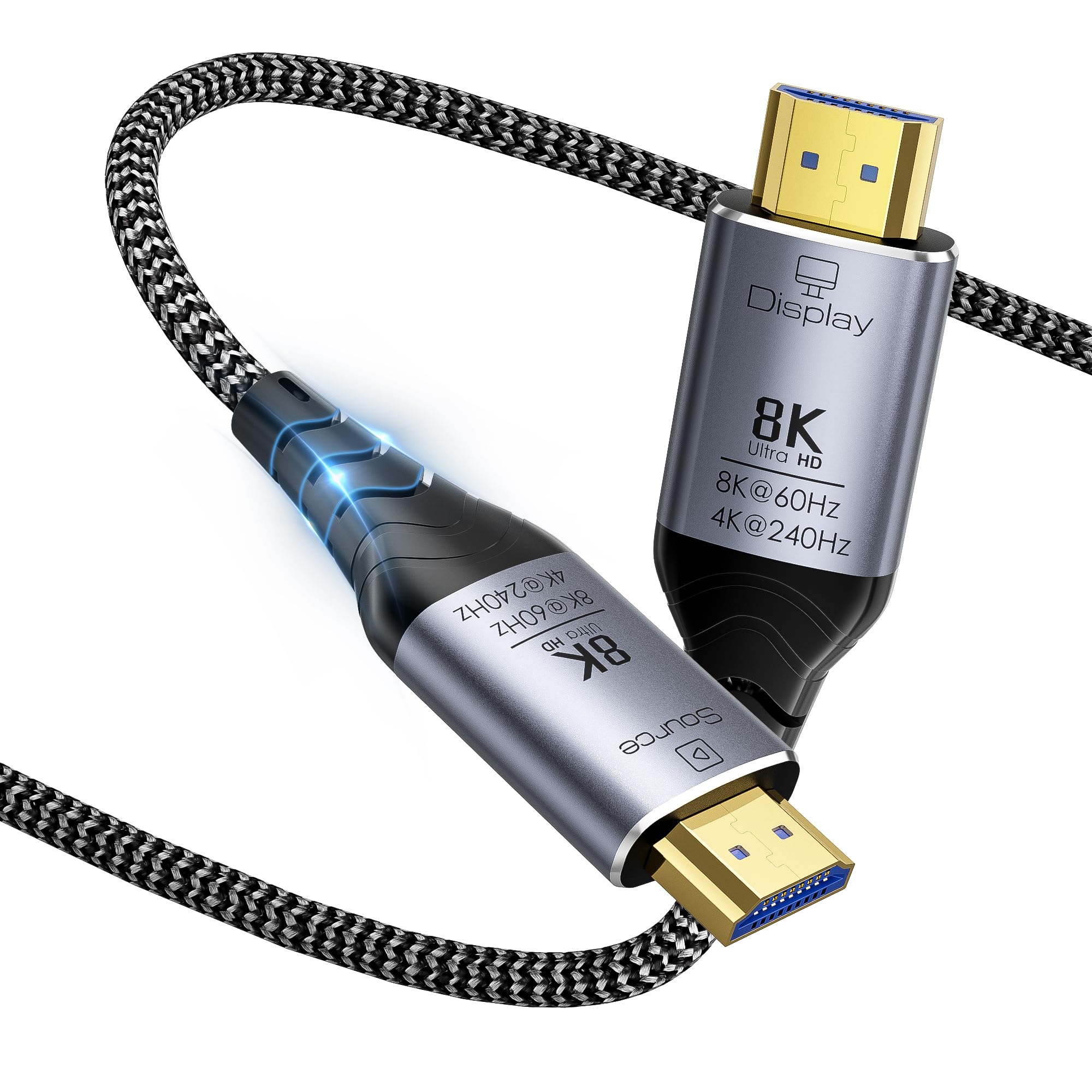 Cable HDMI de fibra óptica, 7 metros, 8 K, 8 Gbps, ultra alta velocidad, cable HDMI 2.1, trenzado, 8 K @ 60 Hz, 4K @ 120 Hz, Dynamic HDR, eARC, HDCP 2.2 y 2.3, 3D, para ordenador portátil, PC, PS5