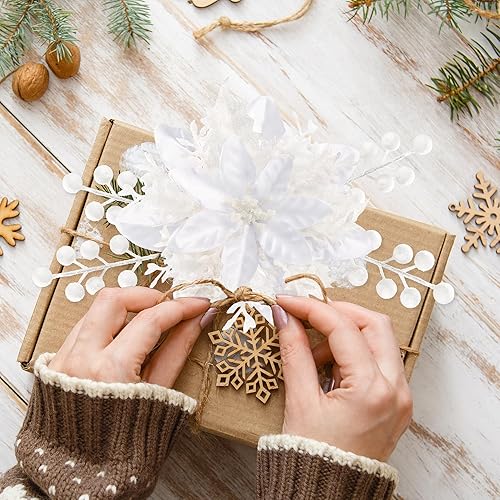 Miniatura 6 de Sggvecsy 30 piezas de 3 estilos de flores de pascua con purpurina de Navidad, púas de bayas artificiales, adornos para árbol de Navidad, flores