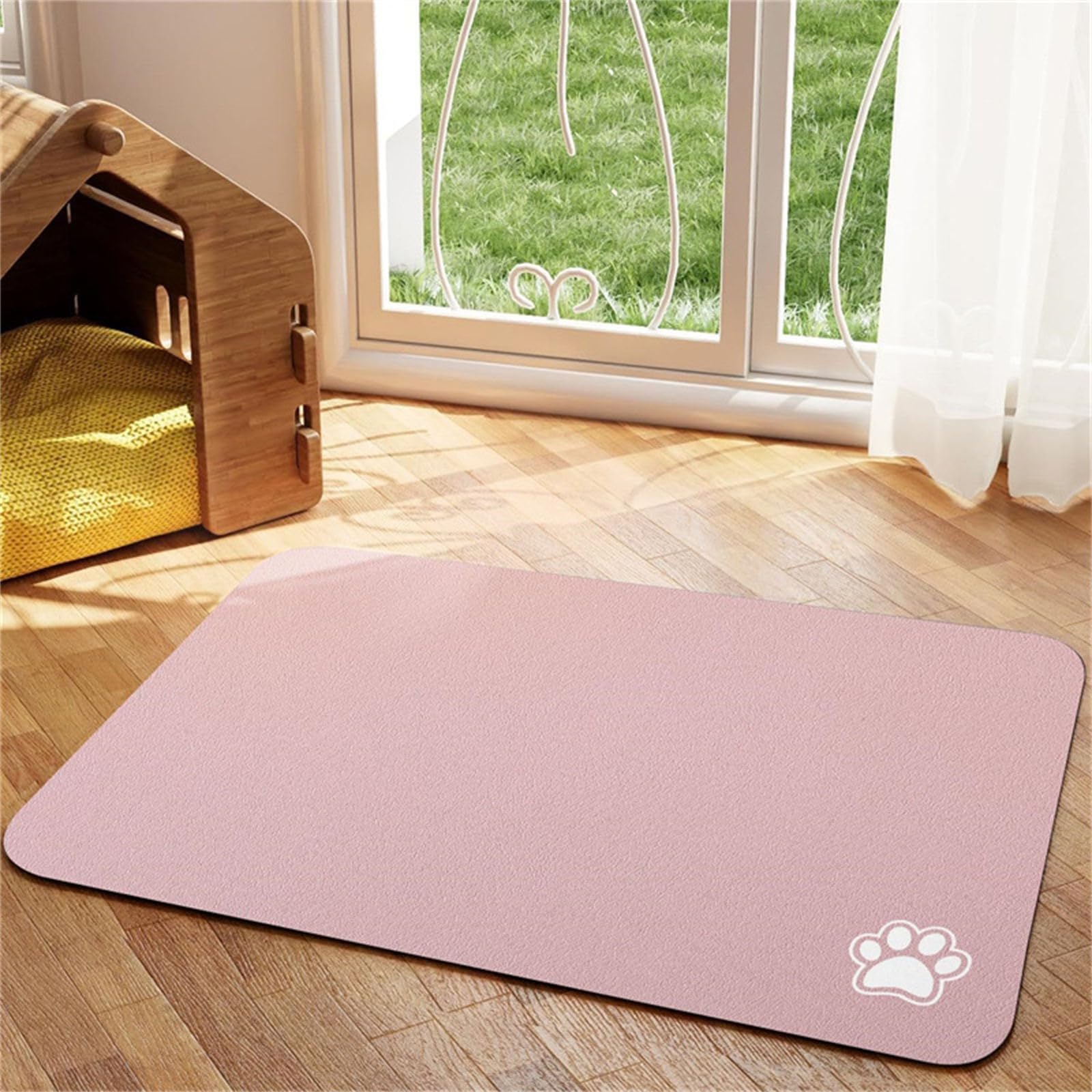 Hearda Pet Mats for Food Bowls Water Absorbent, Pet Food Mat Non Slip Quick Dry Cat Feeding Mat Diatomite Pet Feeding Mat Dog Bowl Mats Durable Water Dispenser Mat (40x120cm,Pink Q)