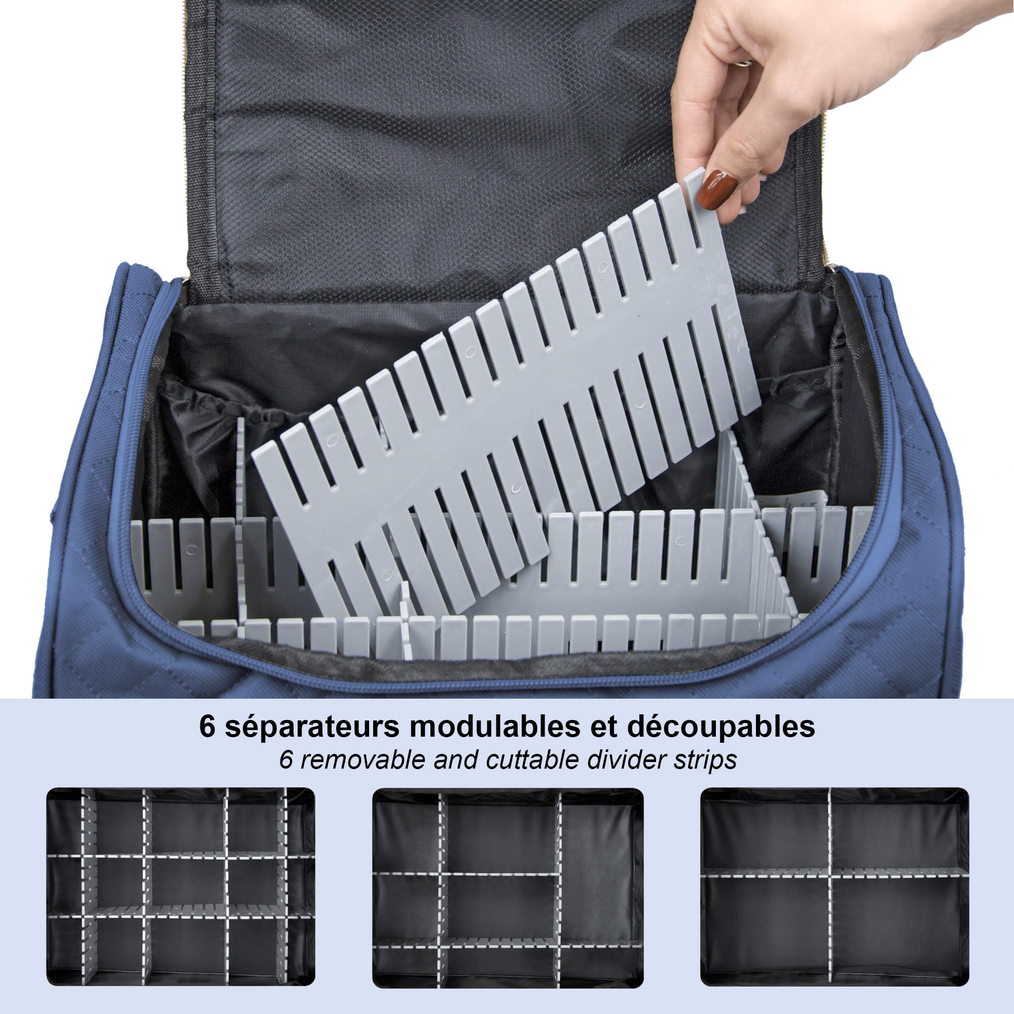 KINSTON - Neceser con separadores extraíbles - Estuche de Aseo para cosméticos con Compartimentos y asa, Organizador de Viaje para Colgar, Bolsa de Almacenamiento - Gran Capacidad
