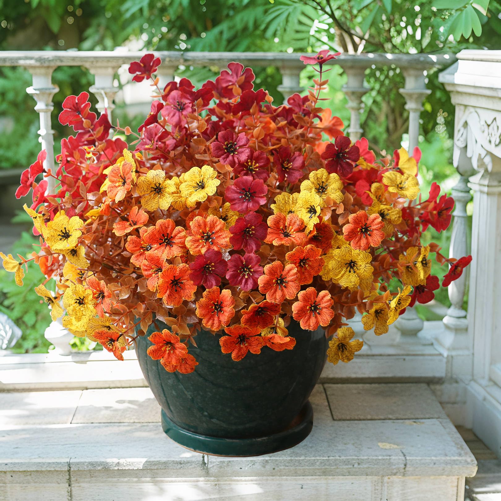 12 Fasci Di Fiori Artificiali Autunnali Arancioni - Resistenti UV Per Esterno E Interno - 5
