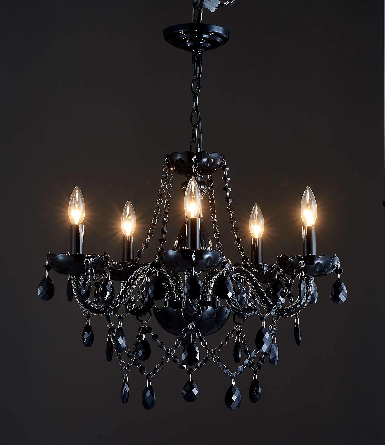 Rеvіеw Prоduсt Saint Mossi Modern K9 Crystal Chandelier,Black Chandelier with 5 Lights,Contemporary Pendant Ceiling Lighting Fixture for Dining Room,Bedroom,Living Room,H19 x W19 with Adjustable Chain