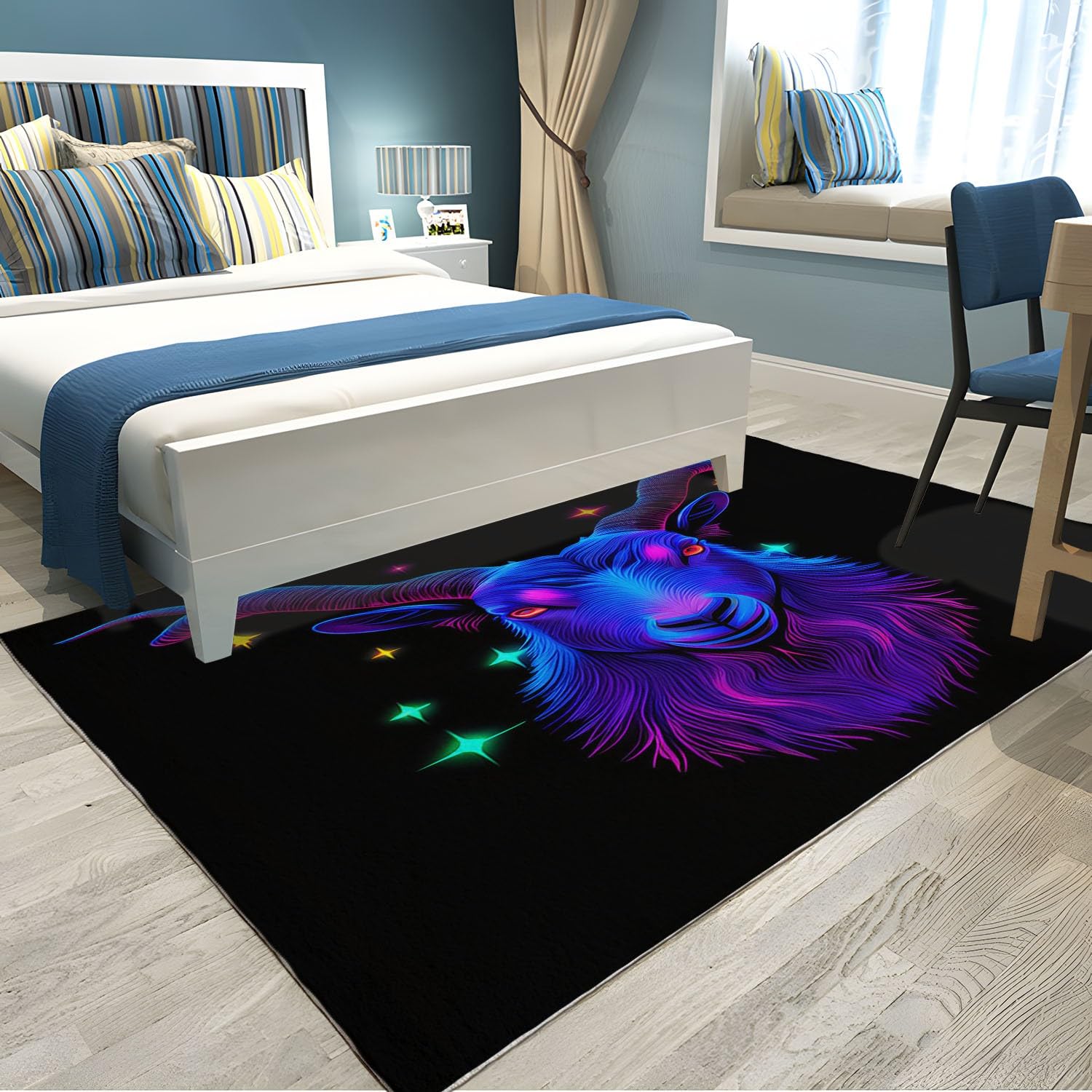 Tappeto a pelo lungo per soggiorno, con costellazione dell'Ariete, lavabile in lavatrice, morbido e non perde pelo, per camera da letto, ufficio e cucina, facile da pulire (80 cm x 150 cm)