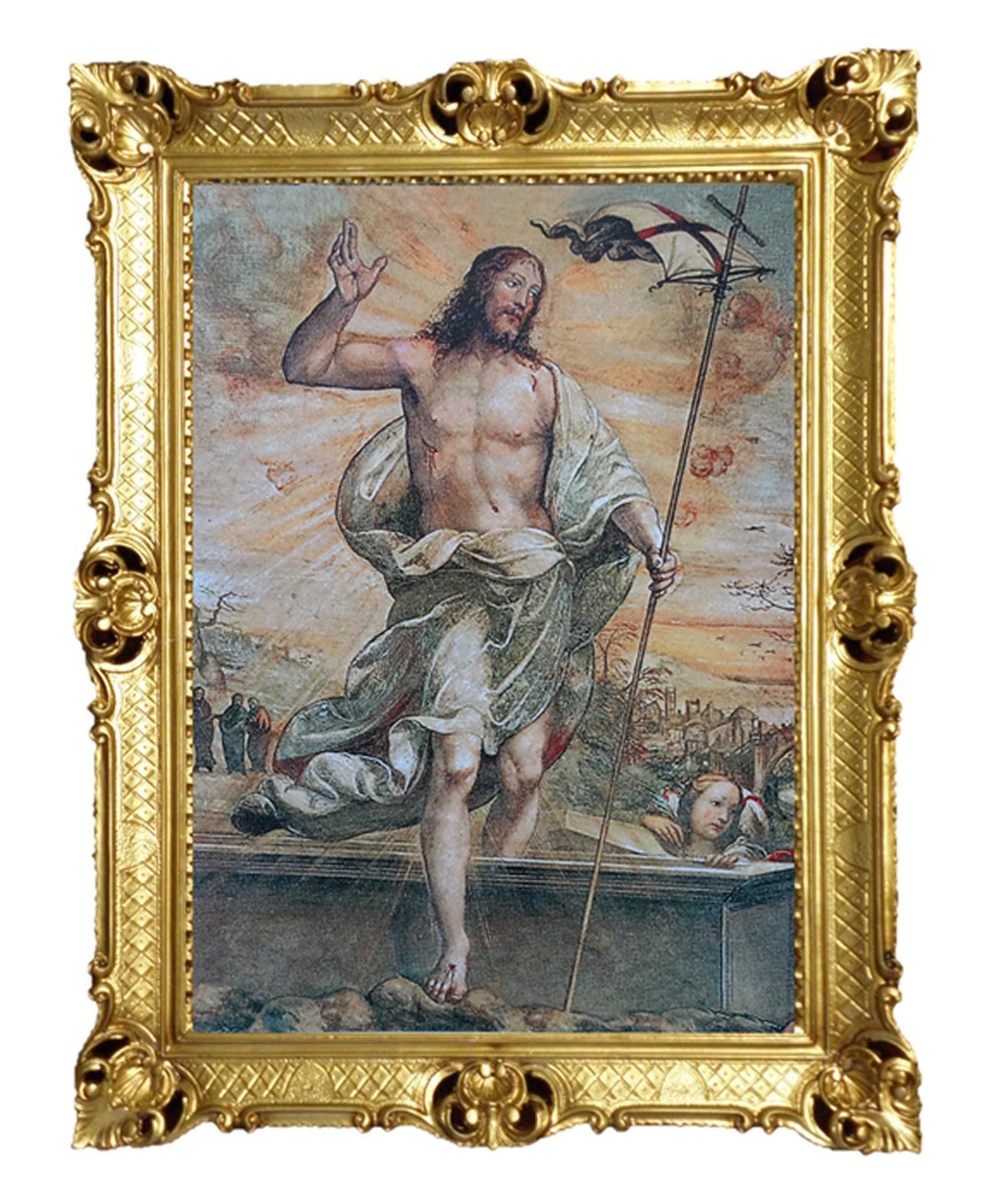 Jesus Christus Gemälde Antik Barock Rahmen Barockrahmen mit Bild Wandbild 70x90cm Kunstdrucke Gemälde Religiöse Bilder Kunst von Heiligen Heiligenbild Retro Repro für Home Büro Praxis Café 58B