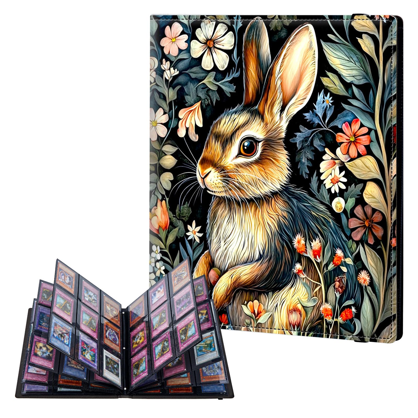 ETLKJVBL 9 Pocket Trading Card Binder, Card Collection Binder for TCG, MTG, Sports Cards, Baseball, Rabbit Flowers Trading Card Book Holder for Collectors, Top Loader Binder — image 1
