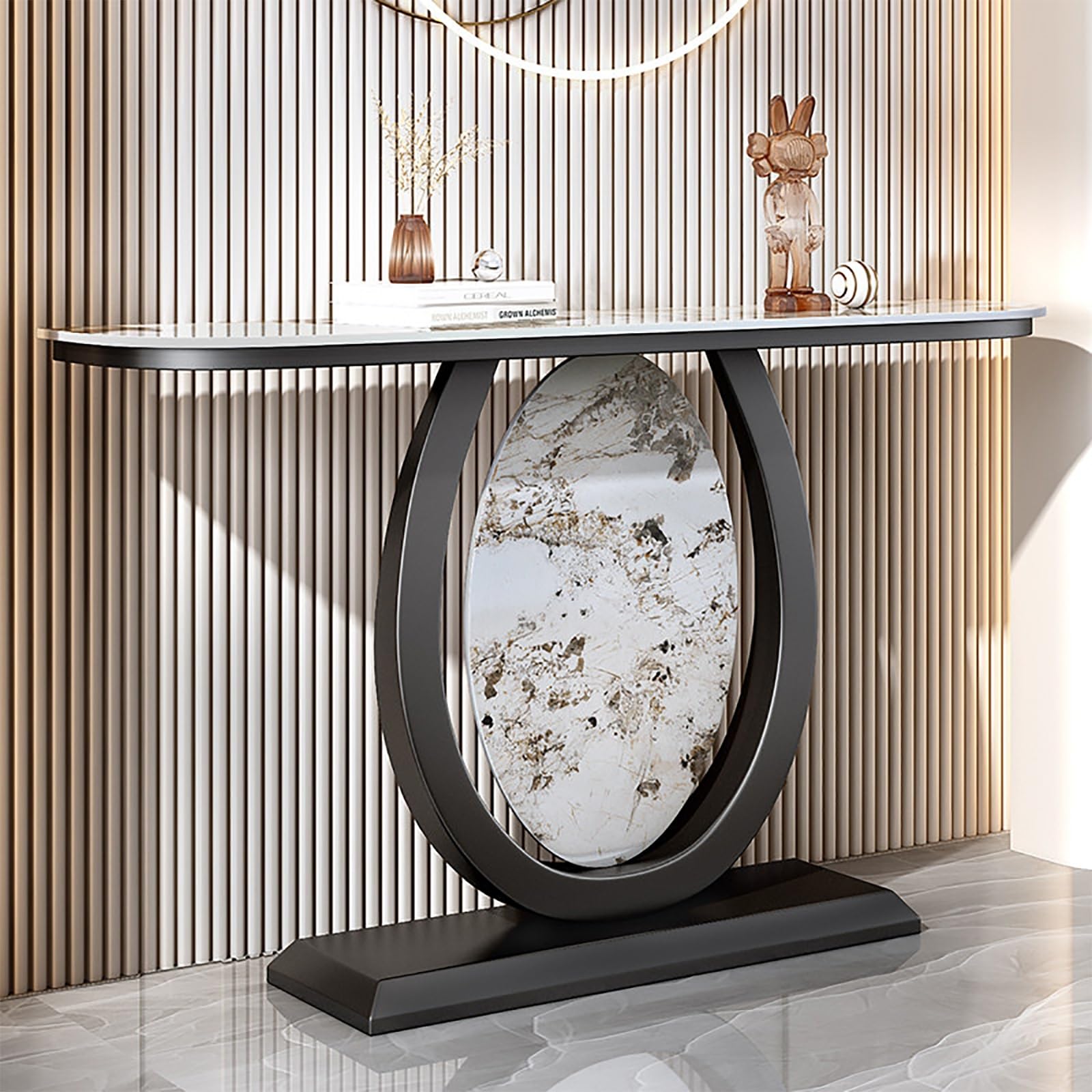 Tavolino Moderno per Ingresso, per corridoio, Soggiorno, atrio, (Nero Misto, 150x30x80cm)
