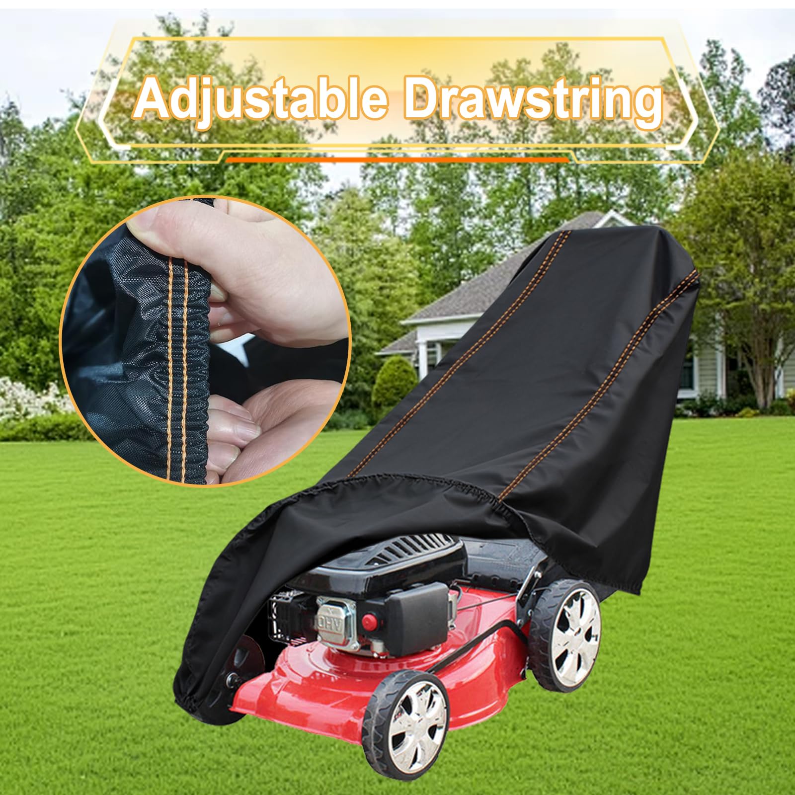 Chikia Cubierta para cortacésped de empuje 420D, resistente, compatible con Cub Cadet, Troy-Bilt, Husqvarna, Greenworks, EGO, Craftsman, Honda, resistente al viento, cubierta para exteriores con