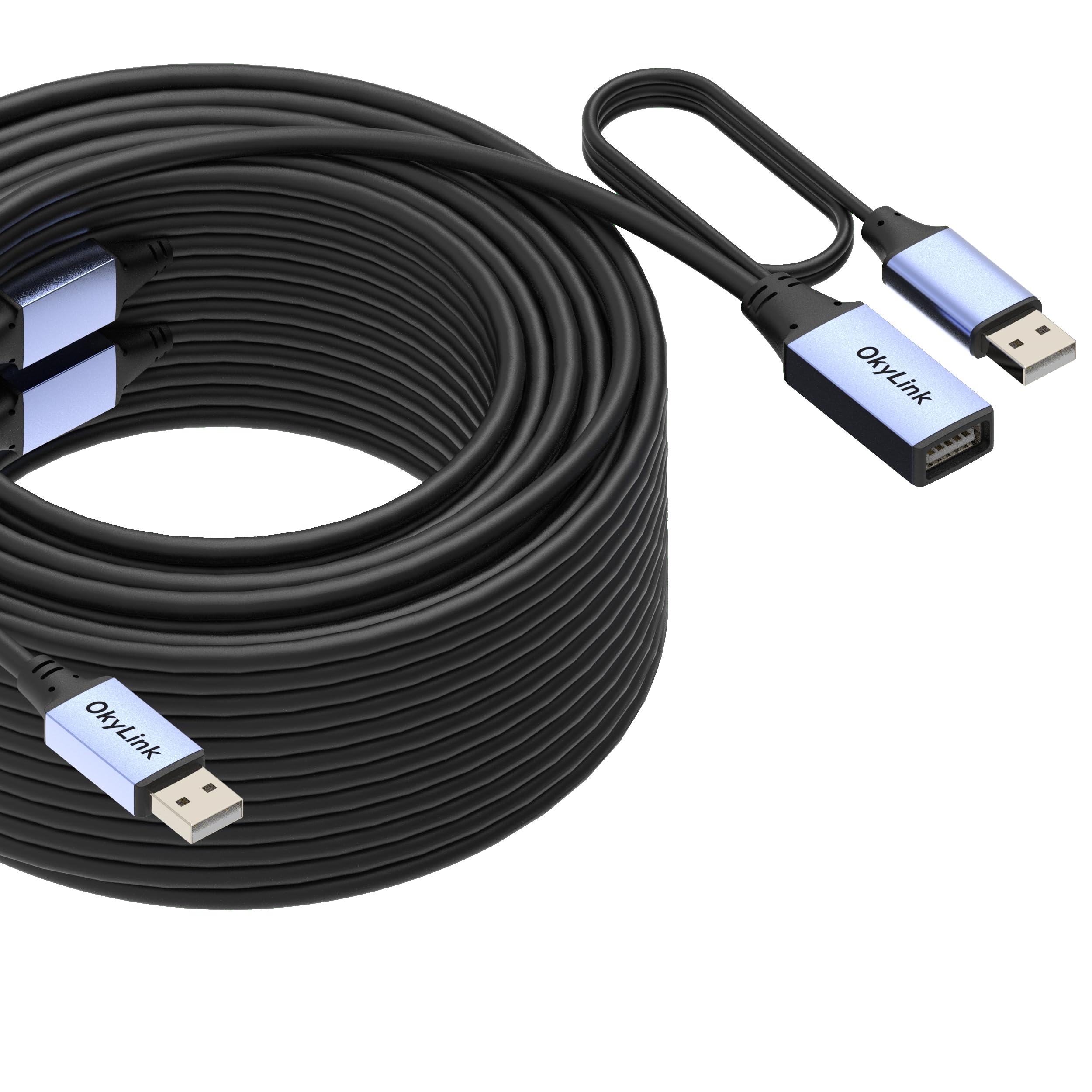OkyLink Cable de extensión USB 2.0 activo de 30 m, macho a hembra A 480 Mbps para impresora, mouse, teclado, escáner, cámara