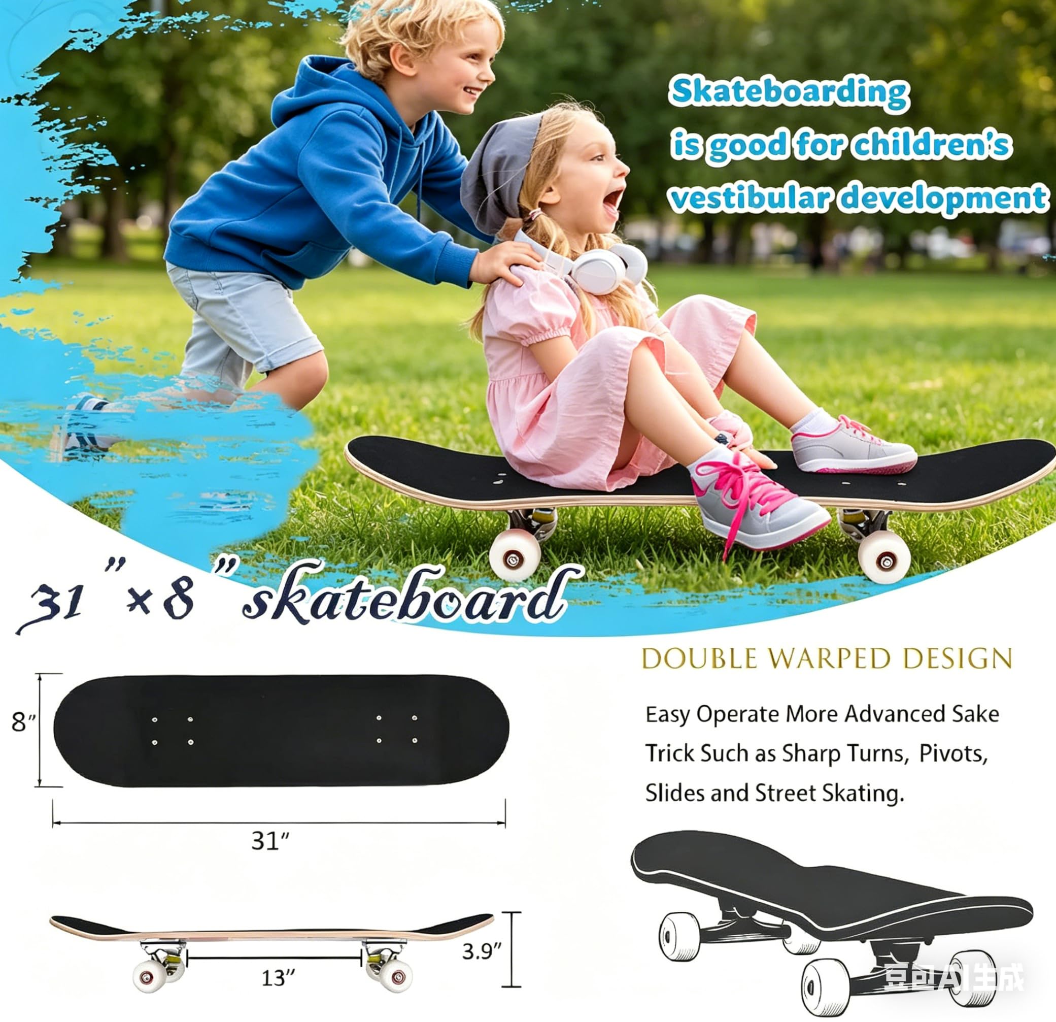 Longboard 31 pulgadas Drop-Through Freeride Skating Cruiser Camino Monopatín con Light Up Wheels para niñas principiantes y niños adultos como regalo
