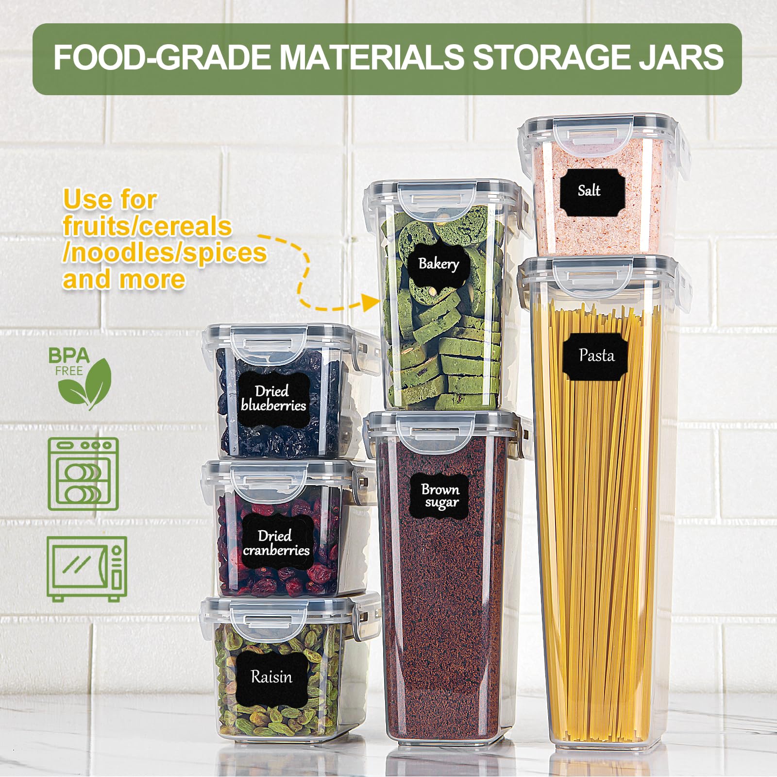 Opbergpotten met deksels luchtdichte set van 25 stuks, opbergdoos voor meel muesli, suiker, spaghetti noedels, opbergcontainerset van 2,8 l/2,0 l/1,4 l/ 0,8 l, BPA-vrij, vaatwasmachinebestendig