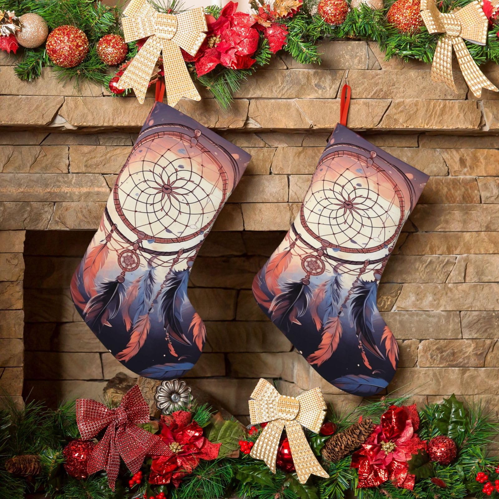 KLOPH Christmas Stockings 18" Personalized Xmas Stocking Native American Dream Catcher Decoration Stocking Hanging Fireplace Stocking for Holiday Xmas Tree Christmas Fireplace Decor