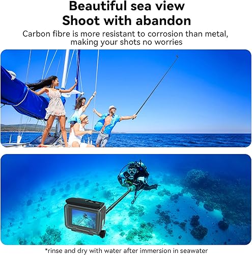 Miniatura 6 de TELESIN G3 - Poste para selfie (118"/3M, 100% fibra de carbono), luz invisible, impermeable, subacuática, monopod de extensión para GoPro 13 12 11