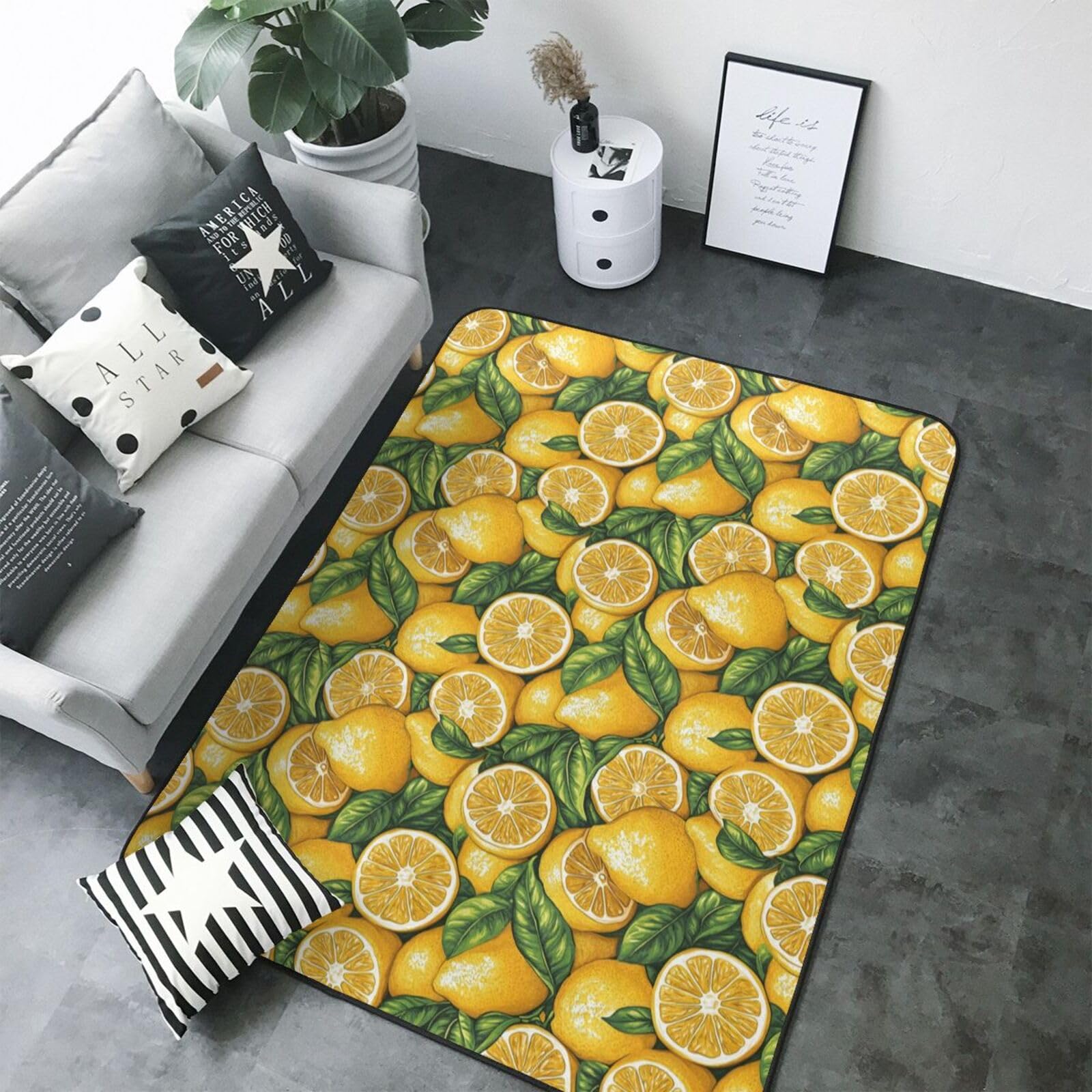 Grand tapis pour salon antidérapant 203 x 147 cm motif citron mignon
