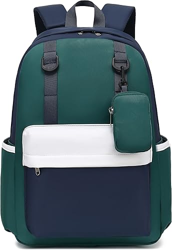 Miniatura 9 de Bluboon Mochila para laptop para niñas y mujeres, mochila escolar para escuela secundaria, Azul marino-verde, Mochilas de mochila