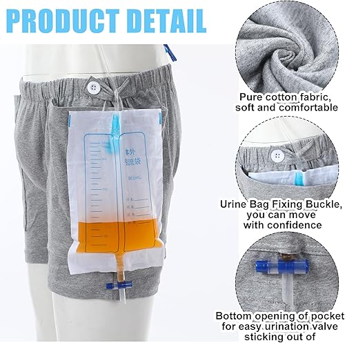 Miniatura 3 de Timgle 6 piezas de pantalones de bolsa de orina, ropa interior con catéter para el cuidado de la incontinencia, bolsa de drenaje de orina,