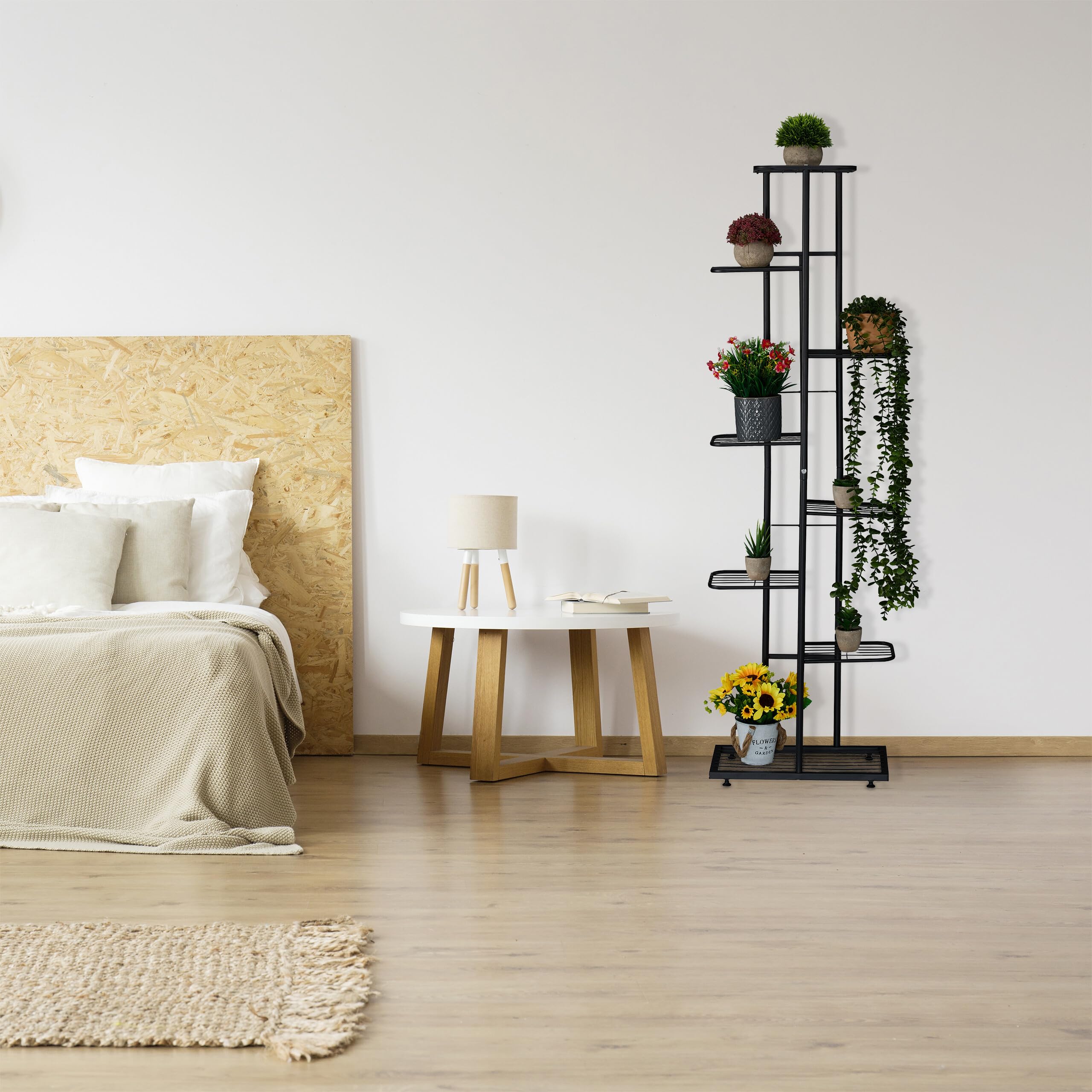 Relaxdays Étagère à Plantes, 8 Niveaux spacieux, pour 9 Pots, métallique, H x L x P : 142 x 45 x 22 cm, Noire