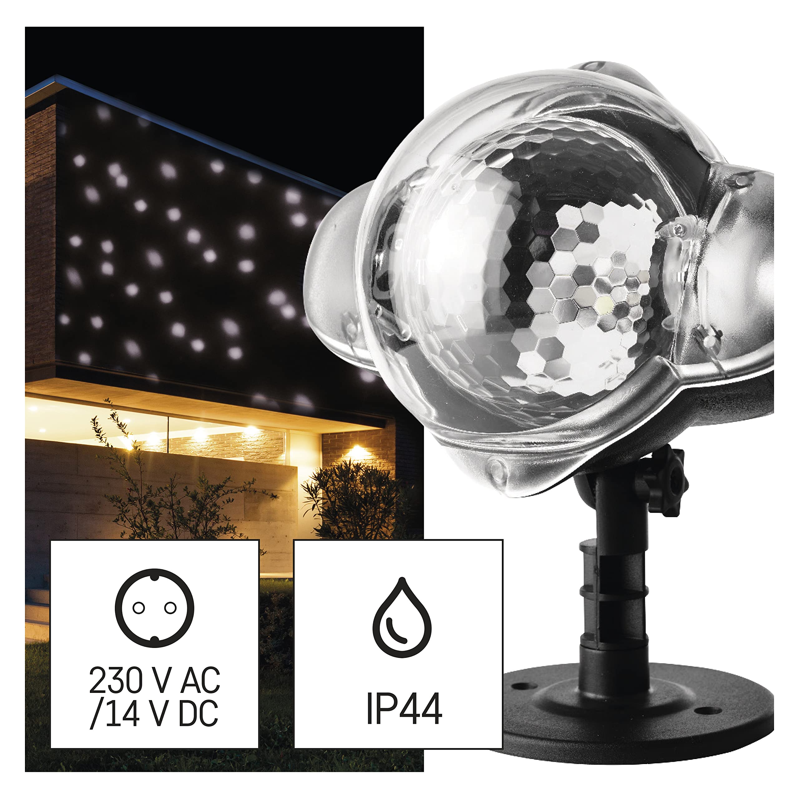 EMOS Proiettore a LED, bianco, neve volante, illuminazione da parete, proiezione di facciate, pareti e pareti, IP44, illuminazione natalizia per esterni e interni, cavo da 3 m, nero, DCPC03