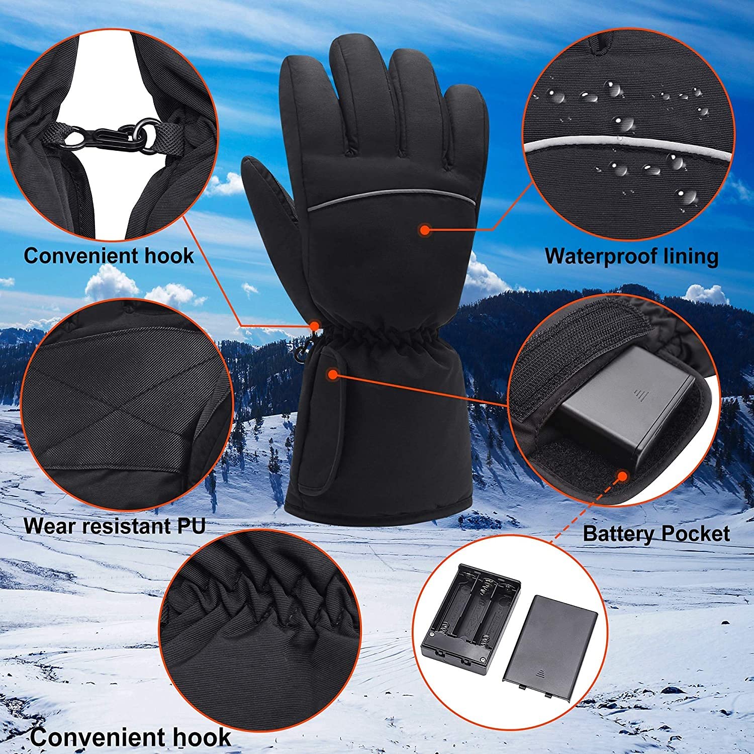Guanti Riscaldati A Batteria, Guanti Elettrici per Lavori Indoor Outdoor Escursionismo Ciclismo Sci, Guanti Invernali Caldi per La Caccia Black,L