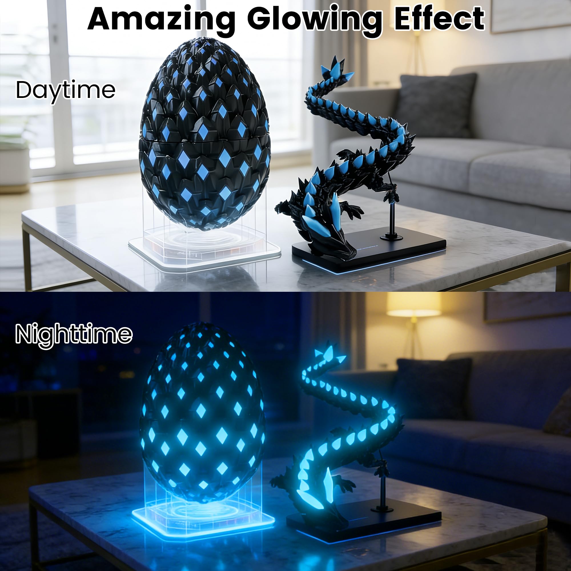 3D Printed Dragon Eggs 12inch with Dragon Inside, Articulated Crystal Dragon Set, Stress Relieving Home Decorations, Home Office Decor for Fantasy Lovers, Easter Basket Stuffers - 5