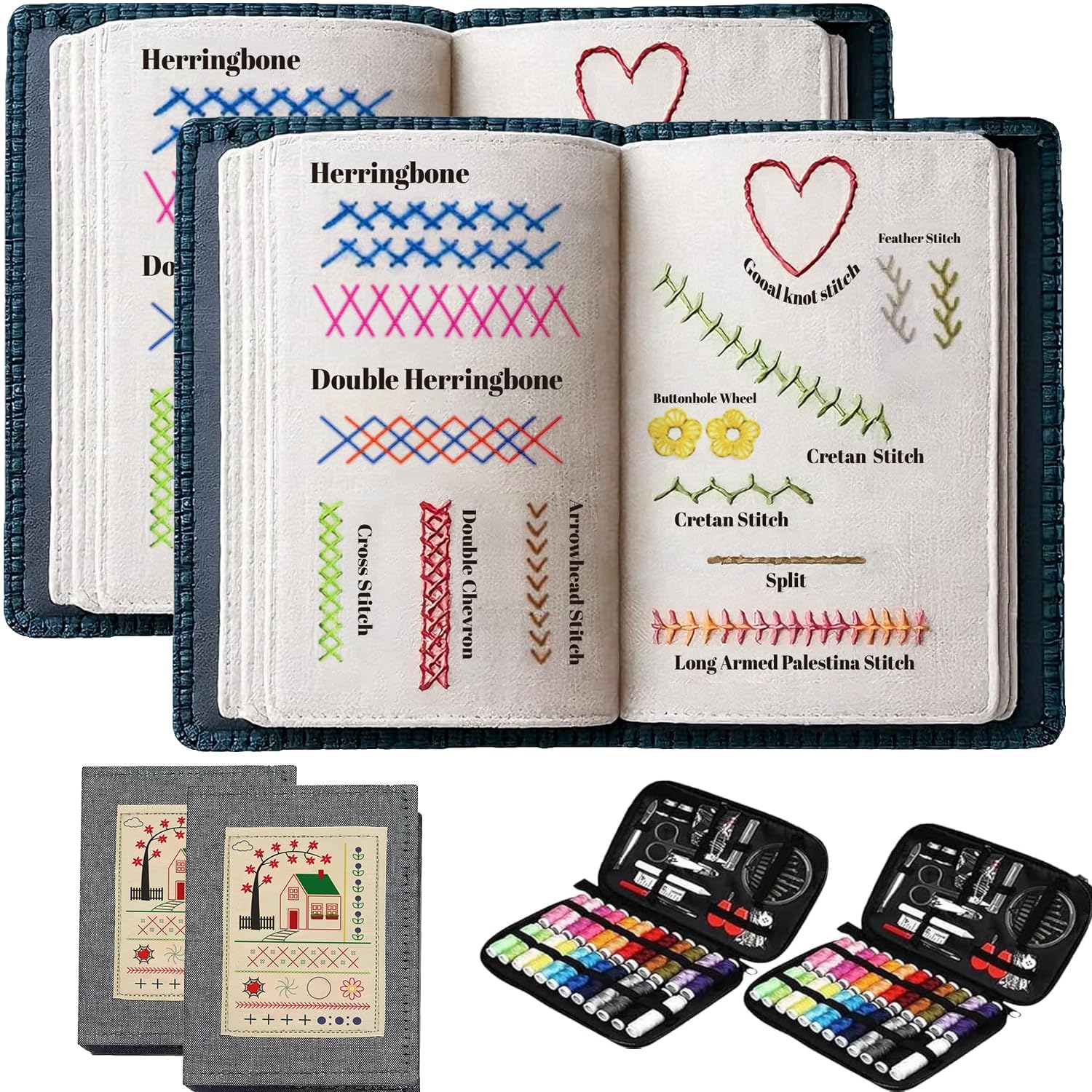 Bibyuga Book Embroidery Stitch For Beginner Sewing Enthusiast, Diy Sewing Embroidery S Kit With Needle Thread Tool, Compact Portable For Beginners & Adults (1, )