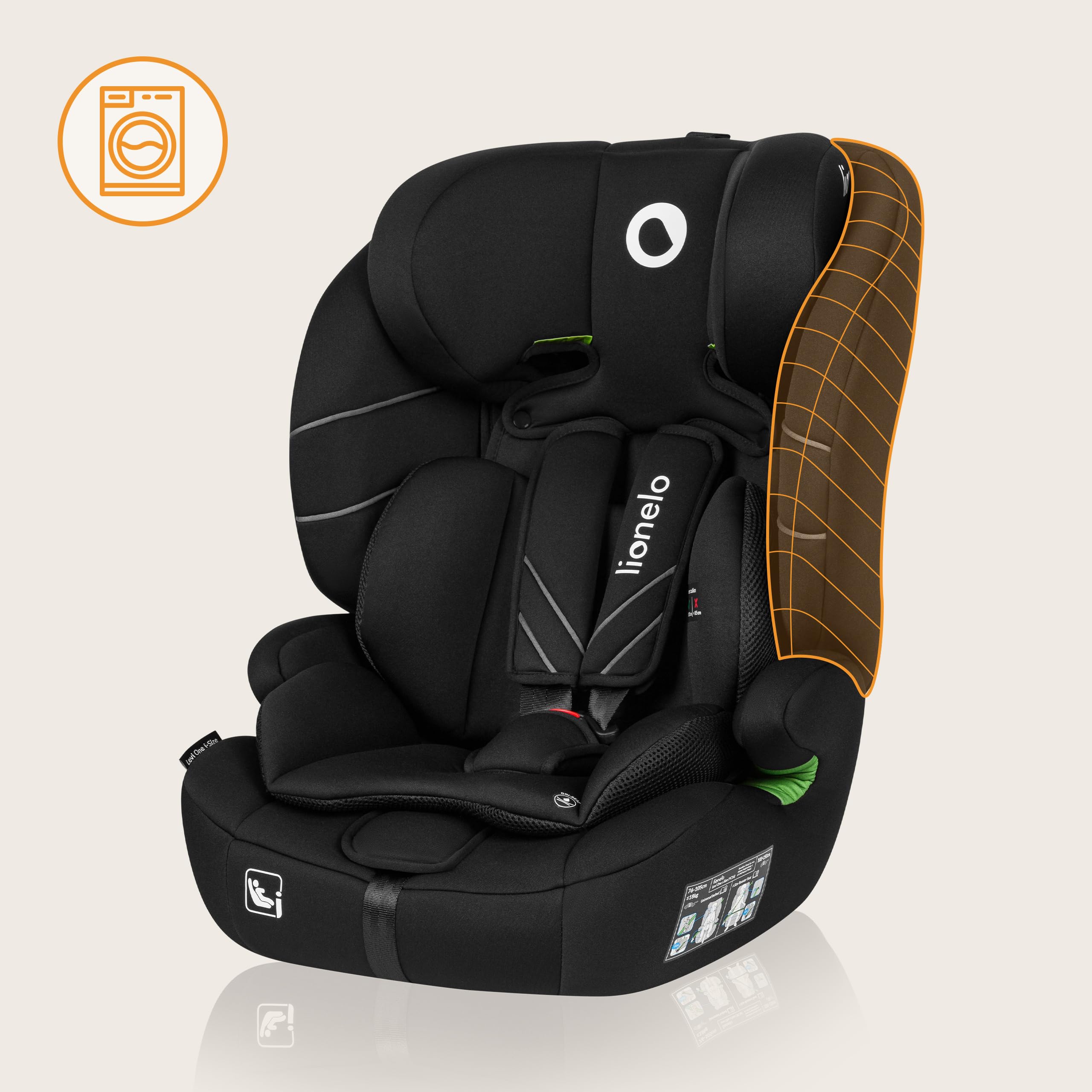 LIONELO LEVI I-SIZE Seggiolino auto per bambini 76-150 cm con l'ultima Norma i-Size R129 Protezione laterale, 10 Livelli di regolazione del poggiatesta, Schienale staccabile