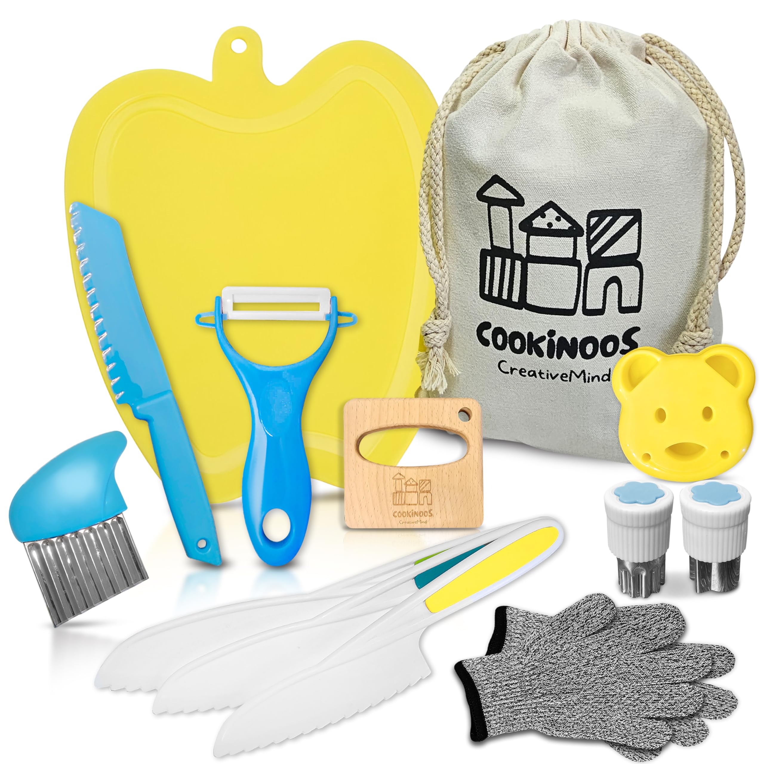 Couteau Enfant Qui ne Coupe Pas, Ustensiles de Cuisine Enfant, COOKINOOS Le Kit 14 Pièces Montessori, Couteaux Sécurité Cuisine Enfant 3 Ans, Couteau en Bois.