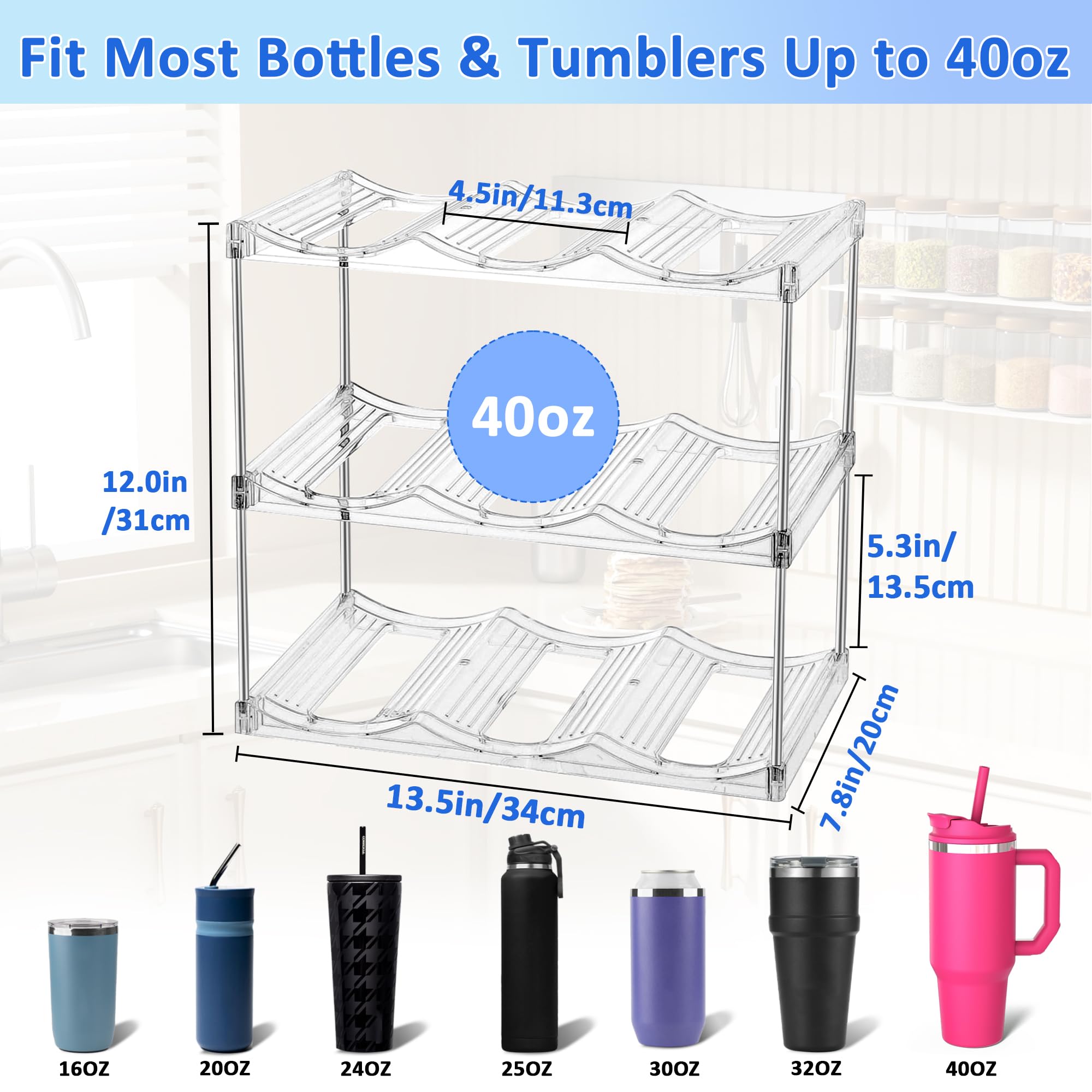 Organizador de botellas de agua de 1,134.0 g, estante de almacenamiento apilable grande para botellas de agua, soporte para botellas de agua de 3 niveles para vino, bebidas, estante organizador de