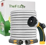 TheFitLife Tuyau de jardin en métal souple - Tuyau d'eau en acier inoxydable léger avec raccords solides et buse pulvérisateur - Fuite de preuve Kink Free, antirouille, grand diamètre, stockage durable et facile (100FT)