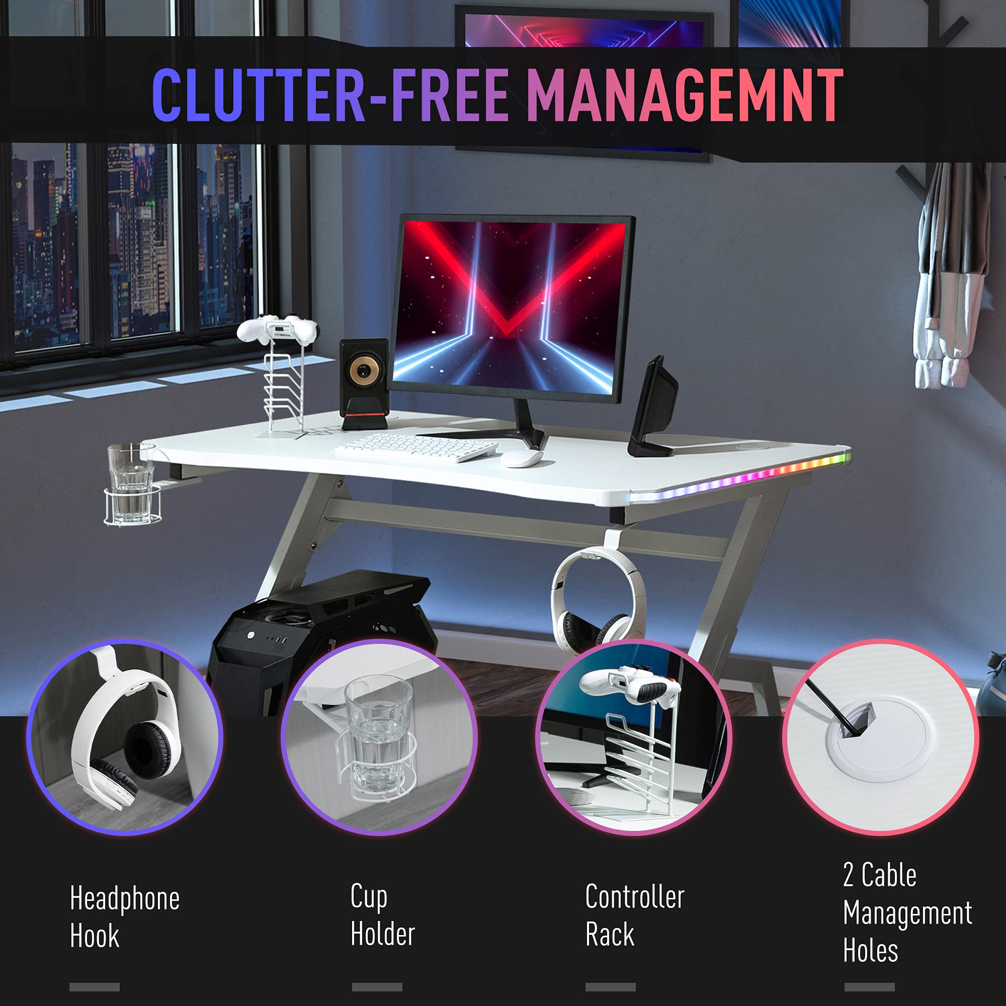 Buy HOMCOM Gaming Desk Racing Style Home Office Ergonomic Computer ...