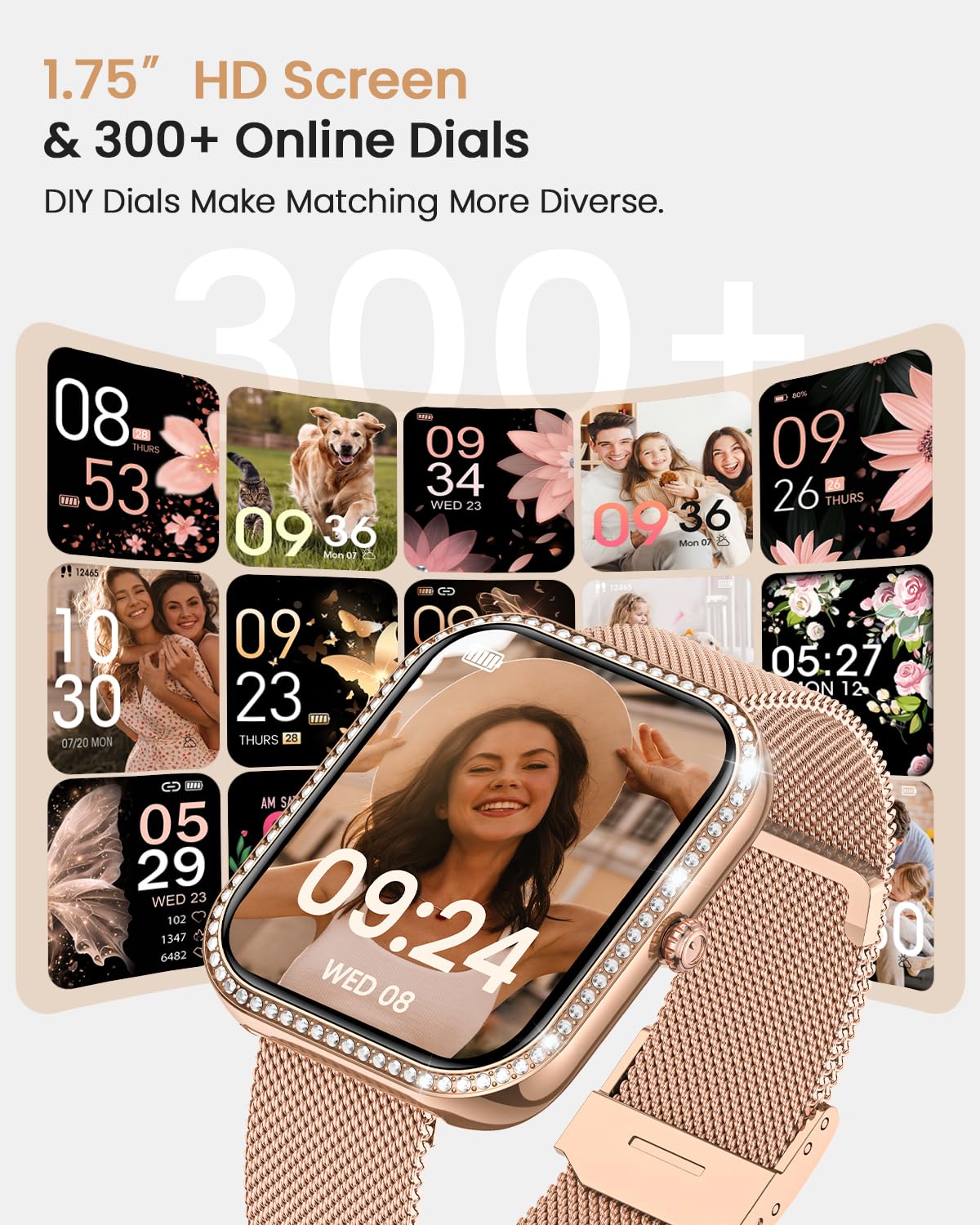 Fitnynxos Smartwatch Donna con Chiamata, 1,75" HD Orologio Smart Watch con 130+ Sport, Cardiofrequenzimetro, SpO2, Sonno, Ciclo Mestruale, Fitness Activity Tracker IP68 Android/iOS Oro, Regalo Donna