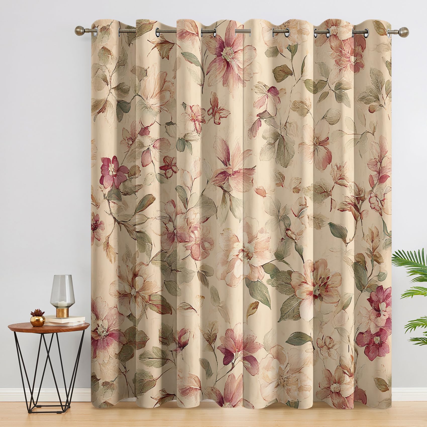 95% Blickdichte Vorhänge Vintage Blumen, Thermo Verdunklungsvorhänge mit Ösen, Bauernhaus Landhausstil Blumenmuster Fenster Gardinen Wohnzimmer Schlafzimmer Deko, 2er Set H 137 x B 117 - D230