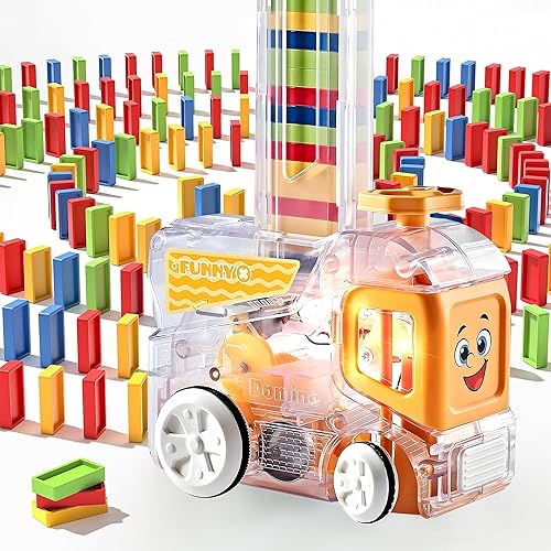 Tren de dominó automático actualizado 2024 con 180 Dominos, juguetes STEM Montessori, regalos para niños (amarillo)