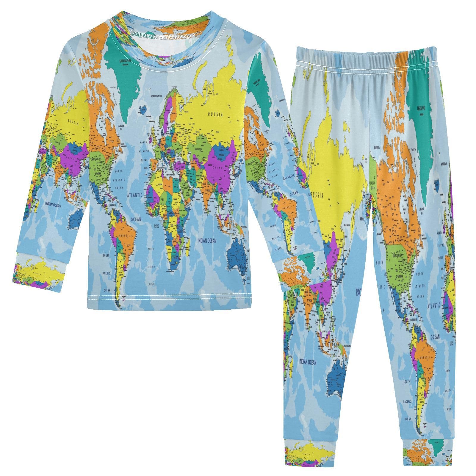 ALAZA World Map Blue 2 Piece Pajama Set Long Sleeve Top and Pants Sleepwear Unisex 5T
