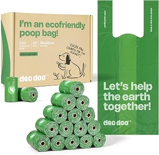DeoDoo Dog Poop Bags with Handles - Extra Large Leak-Proof Unscented 240ct Refill Rolls for Big Dogs & Cats Litter