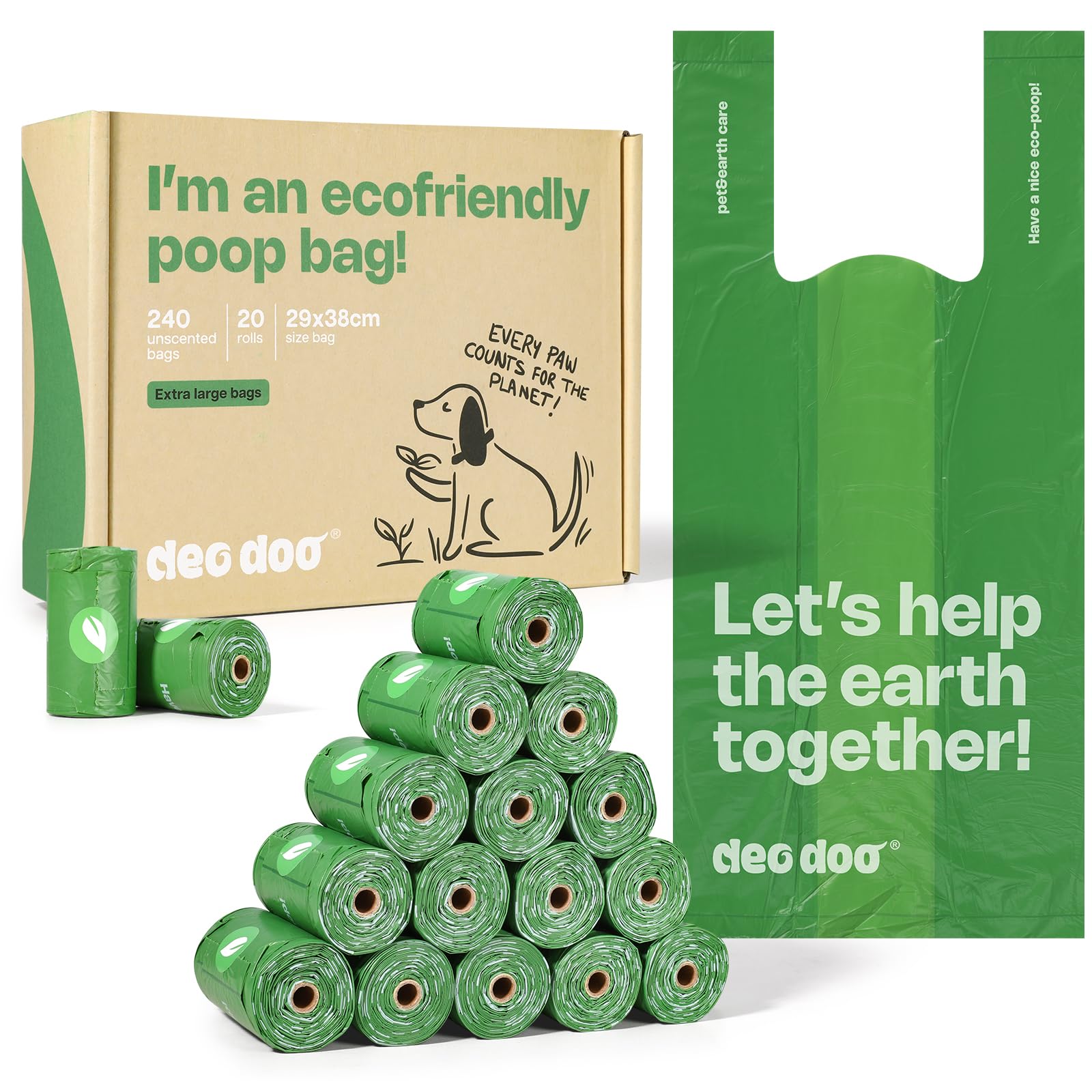 Dog Poop Bags with Handles Large Size 20 Rolls 240 Counts Big Sizes Leak Proof and Extra Thick Waste Bags Refill Rolls for Walking Medium Large Dogs