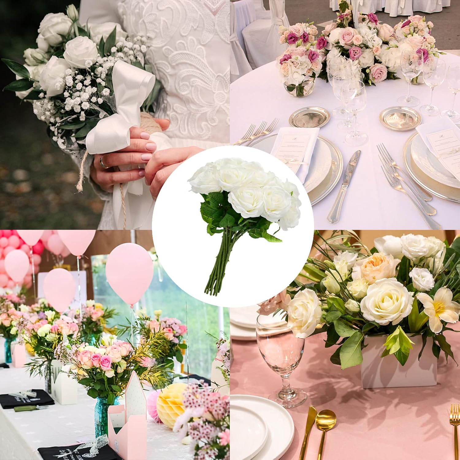 Artificial/Fake/Faux Flowers - Rose White 20PCS for Wedding, Home, Party, Restaurant