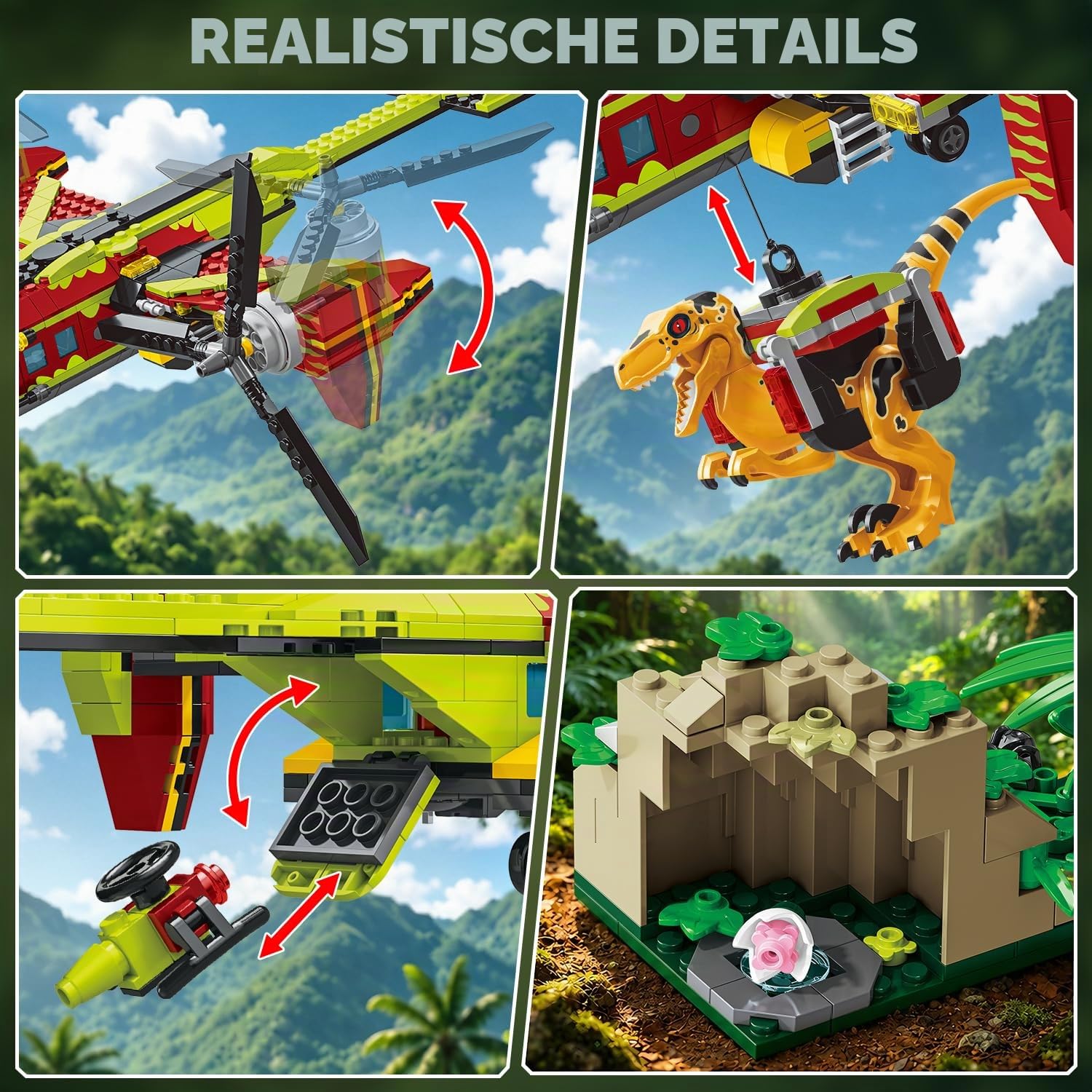 HOGOKIDS 3-in-1 Dinosaurier-Rettungsflugzeug-Bauset für Jungen ab 6 Jahren | Baue ein Kipprotorflugzeug, einen Transport- oder Doppelrotor-Hubschrauber mit Greifhaken – ein kreatives Geschenk ab 6