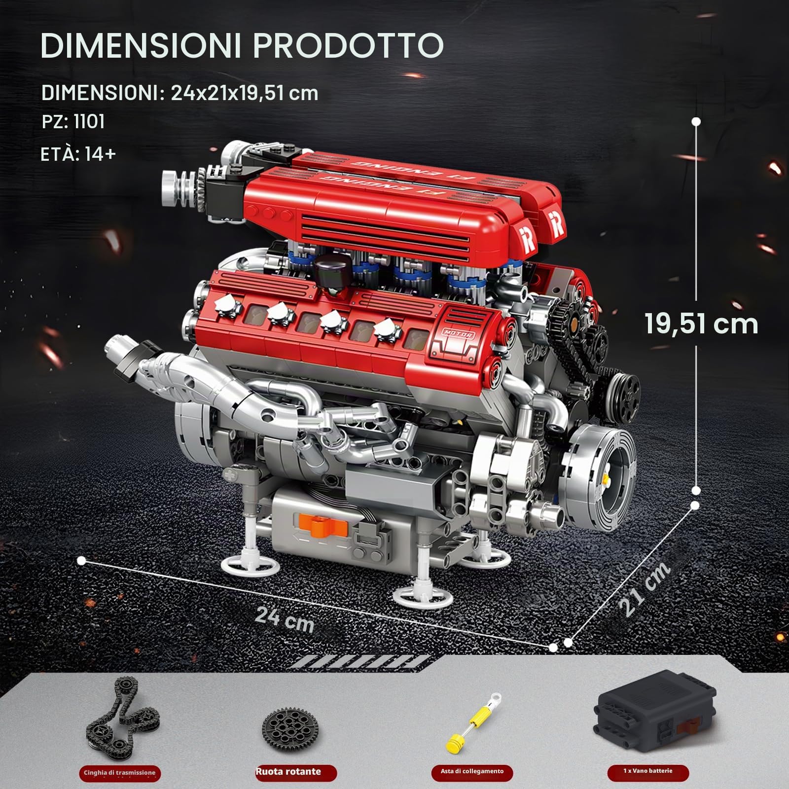 Reobrix Kit di modellini per motori V8 per adulti, 1101 pezzi, set di costruzione meccanica con movimento realistico del motore con motore, set di ingegneria per la costruzione di motori auto, regalo