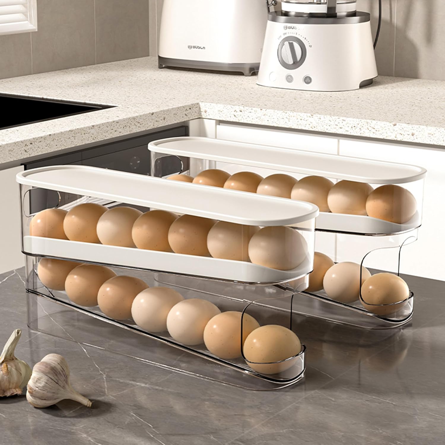 Auto Rolling Refrigerator Egg Carton,Large Capacity Egg Holder Tray for Refrigerator,Home Essentials Organization and Storage Box,12 Eggs Egg Holder,set of 2 (2)