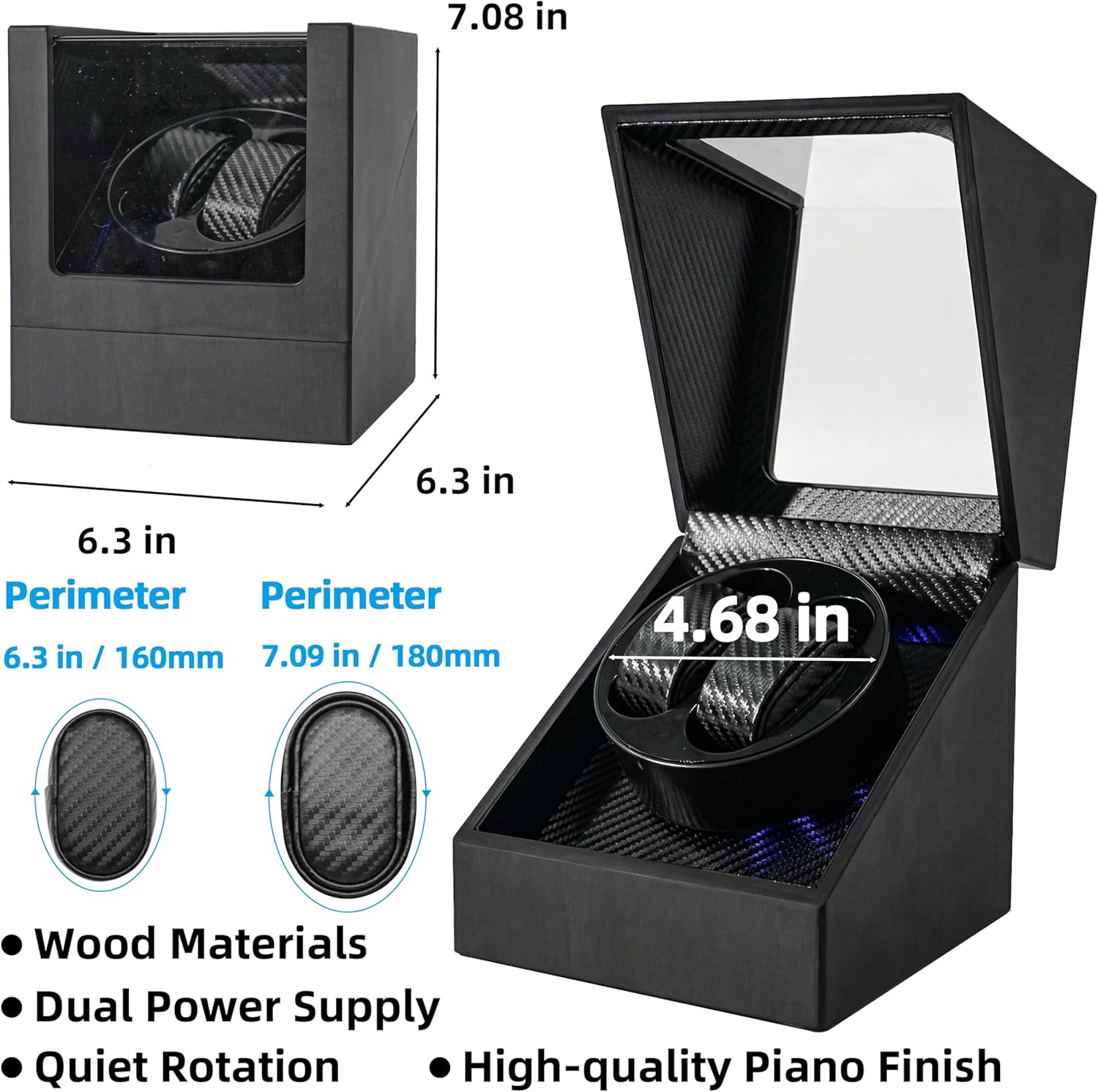 Watch Winders for Automatic Watches Double, Automatic Watch Winder Box, Watch Spinner for Rolex with Blue Light, Battery or USB Powered, Present for Men and Women, Quiet Mabuchi Motor