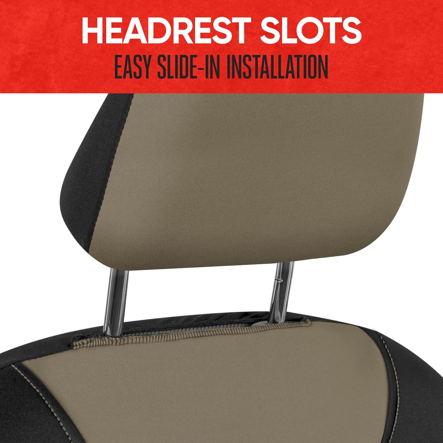 Motor Trend AquaShield Waterproof Front Seat Covers, Beige Seat Covers for Cars – Neoprene Front Car Seats Cover, SUV Seat Covers Protector - Car Interior Cover for Auto, Trucks, & Dog Owners