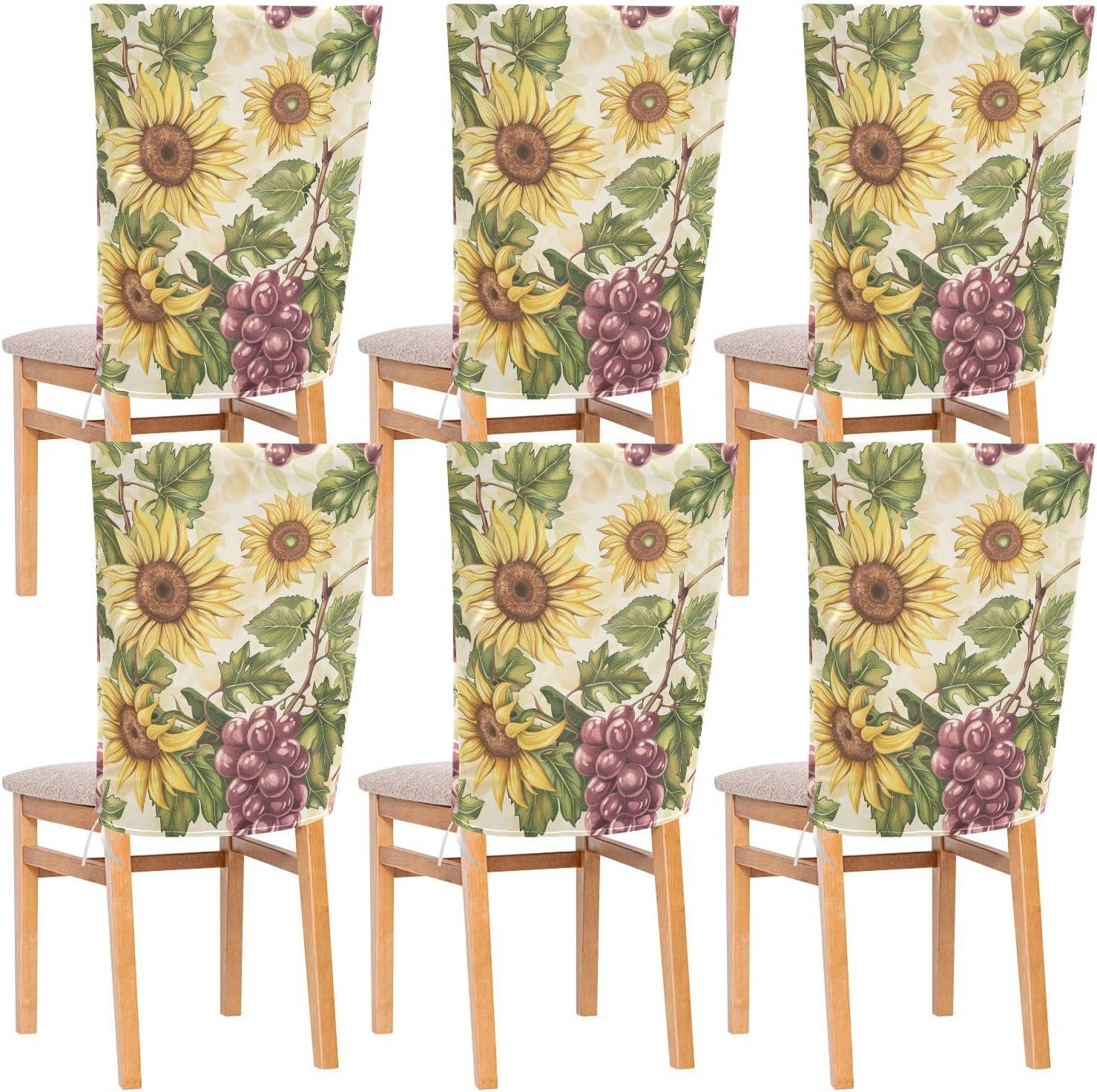 ALAZA Grapes and Sunflowers Chair Back Cover Set of 6, Washable Reusable Removable Chair Slipcovers Decorative Chair Cover for Home Kitchen Wedding Party