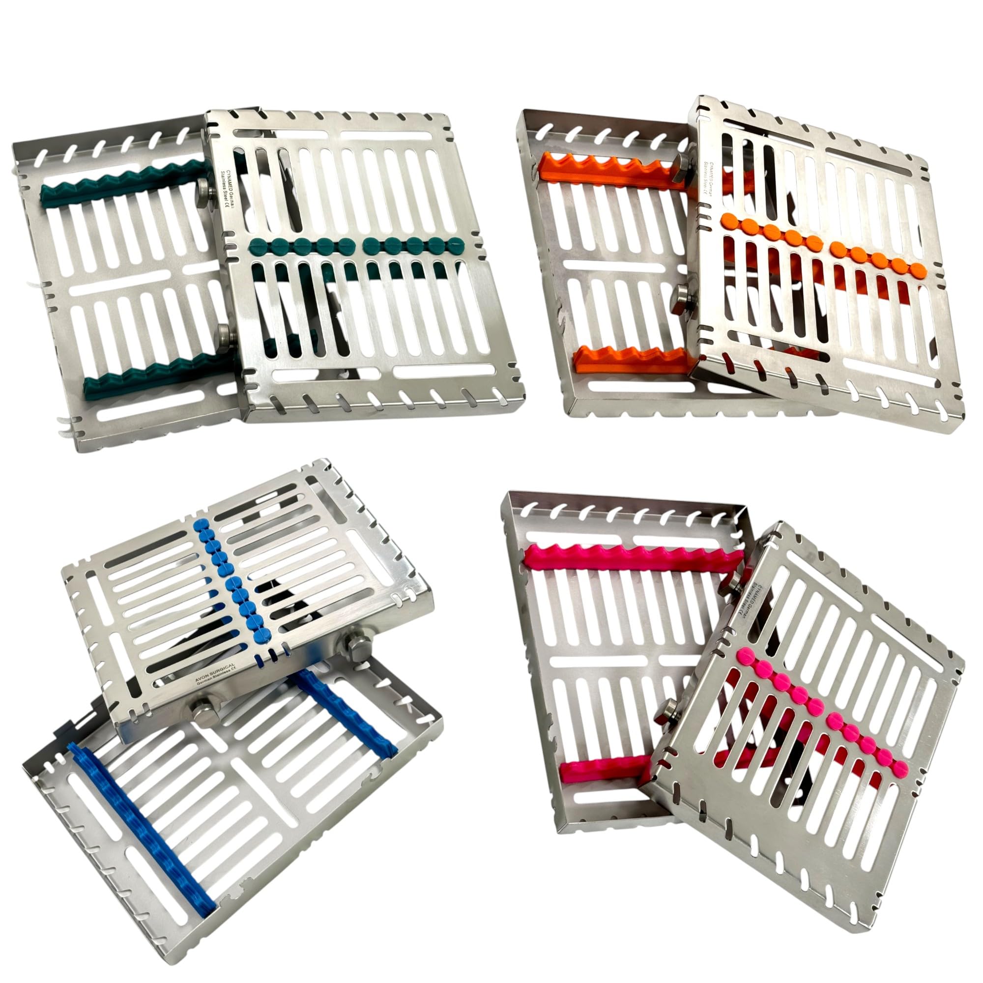 4 Pack - Sterilization Cassettes with Detachable Lid & 2-Button Locks, 7