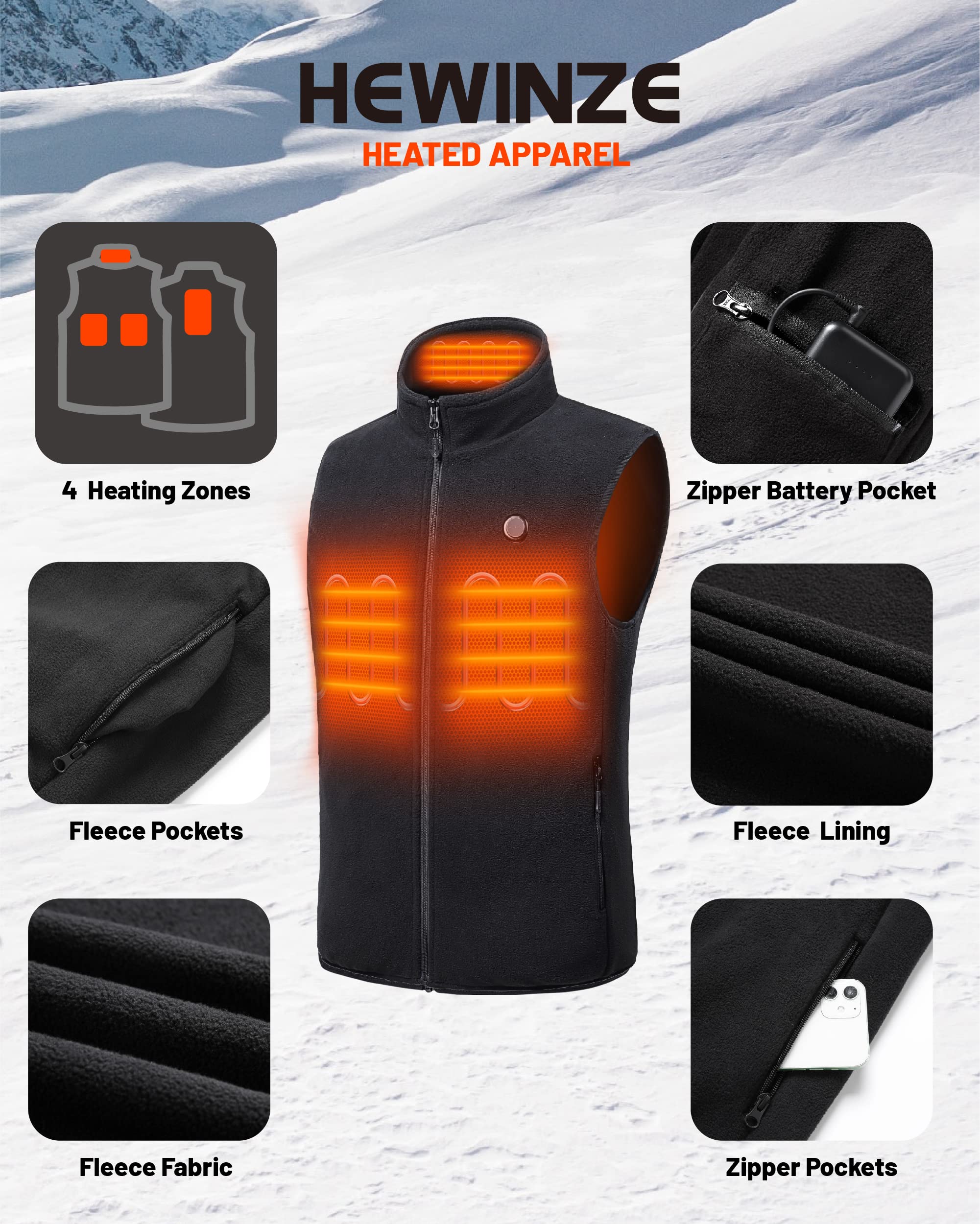 HEWINZE Gilet riscaldato in pile da donna - Gilet caldo con batteria da 7,4 V, gilet riscaldato per la caccia.