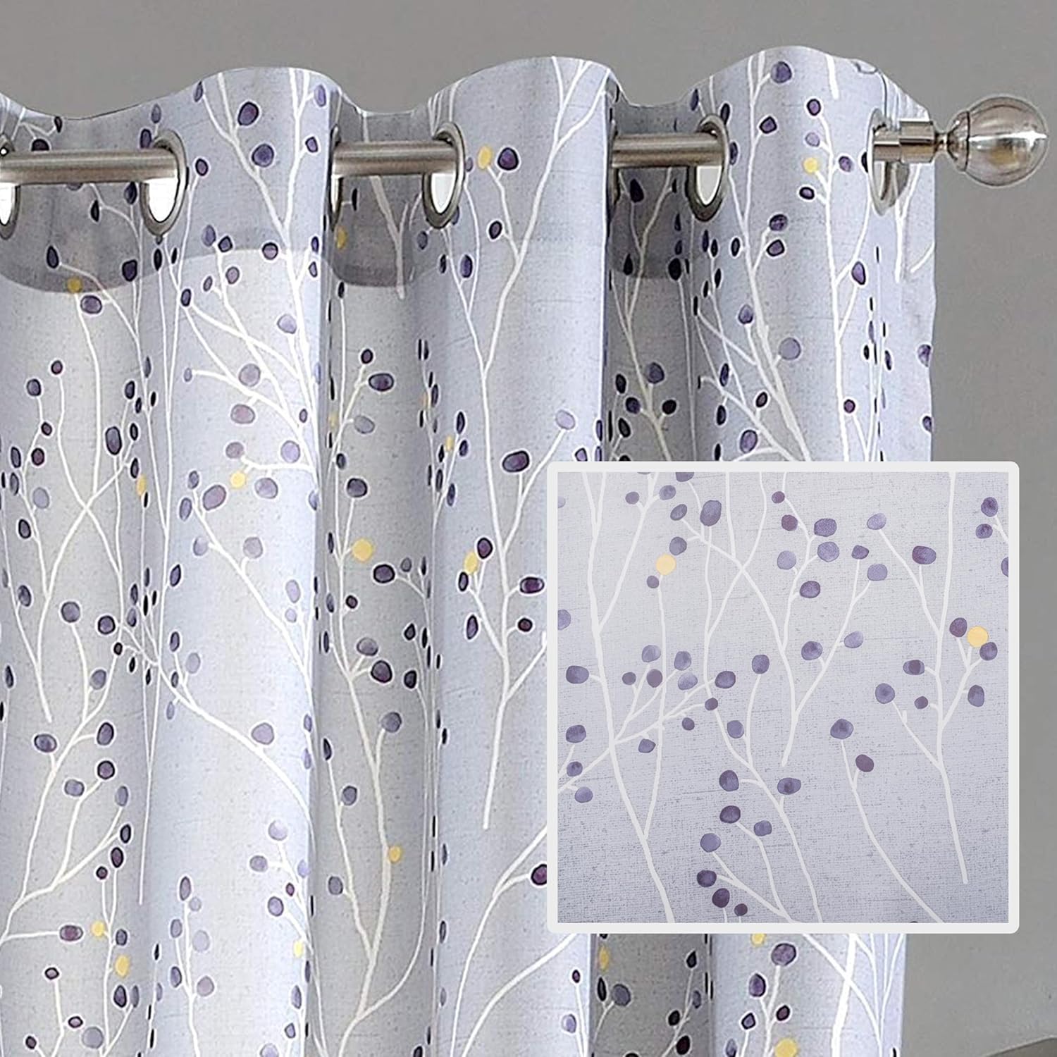 Gray Polyester Room-Darkening Grommet Curtain Panels, 108" Length
