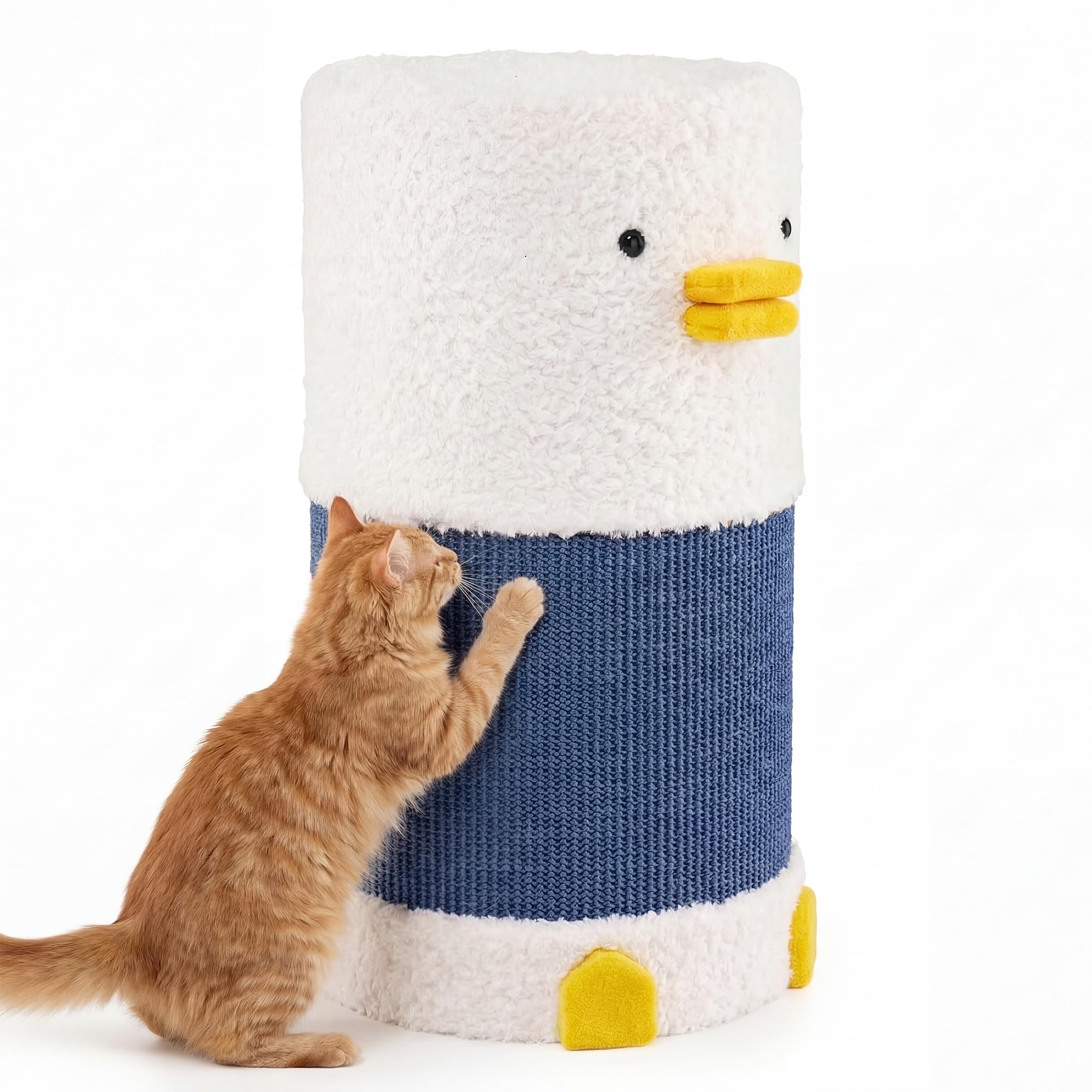 GOPLUS Árbol para Gatos de 2 Niveles, Barril Rascador para Gatos en Forma de Pato con Cubierta de Peluche, Almohada de Sisal, sin Montaje, Mueble Moderno para Mascotas, 35 x 35 x 66 cm