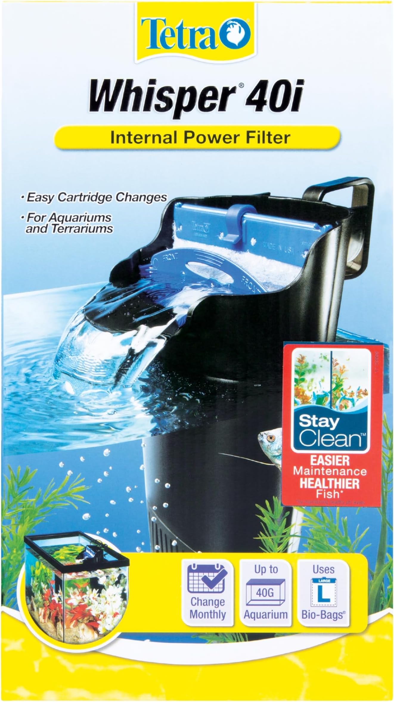 Tetra Whisper In-Tank Filter 40i with BioScrubber - 20-40 gallon (25818), Black